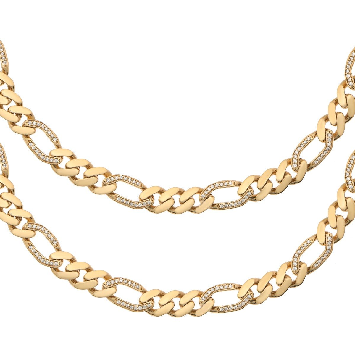 9ct Solid Yellow Gold Cubic Zirconia Figaro Chain