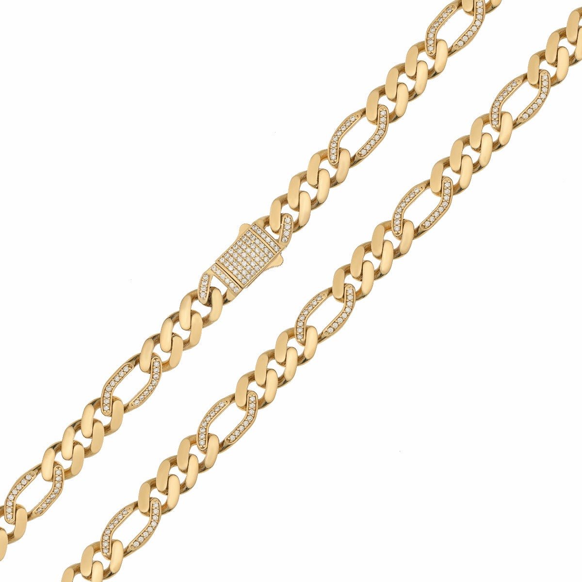 9ct Solid Yellow Gold Cubic Zirconia Figaro Chain