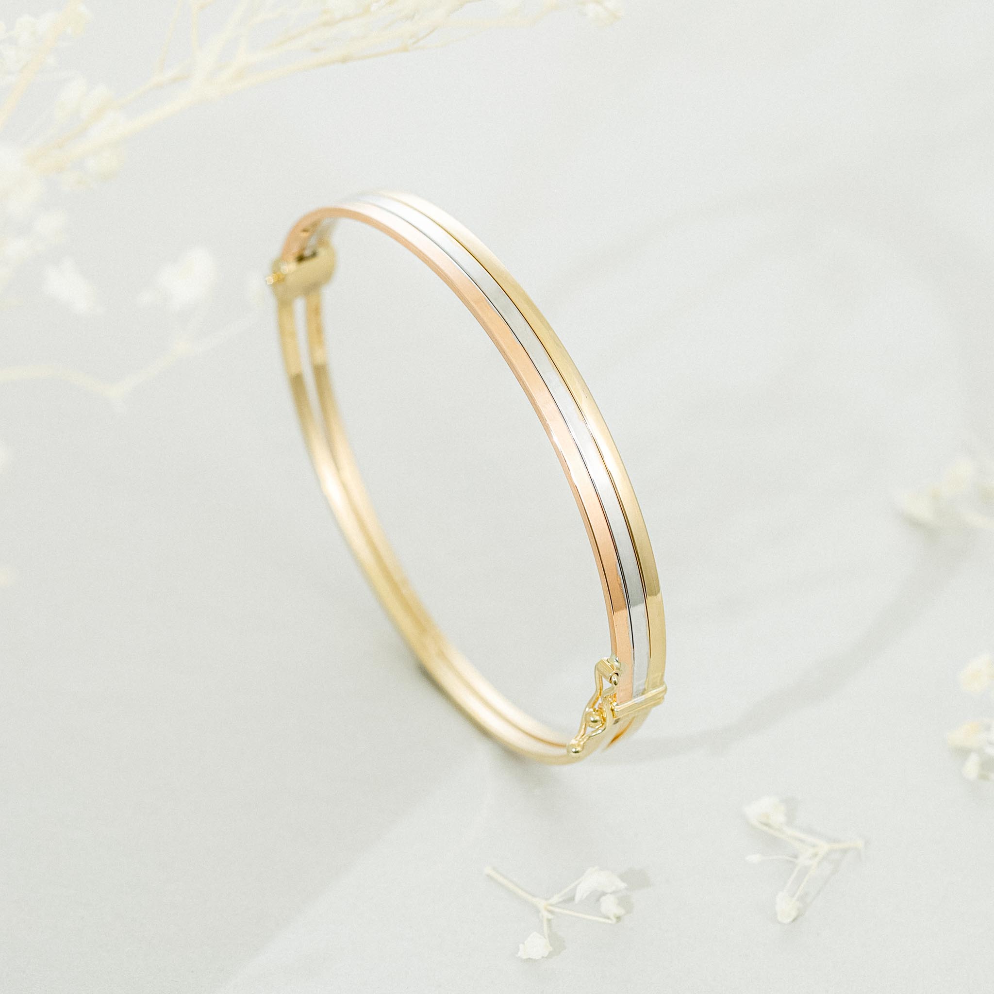9ct Yellow Gold Tri Colour Bangle