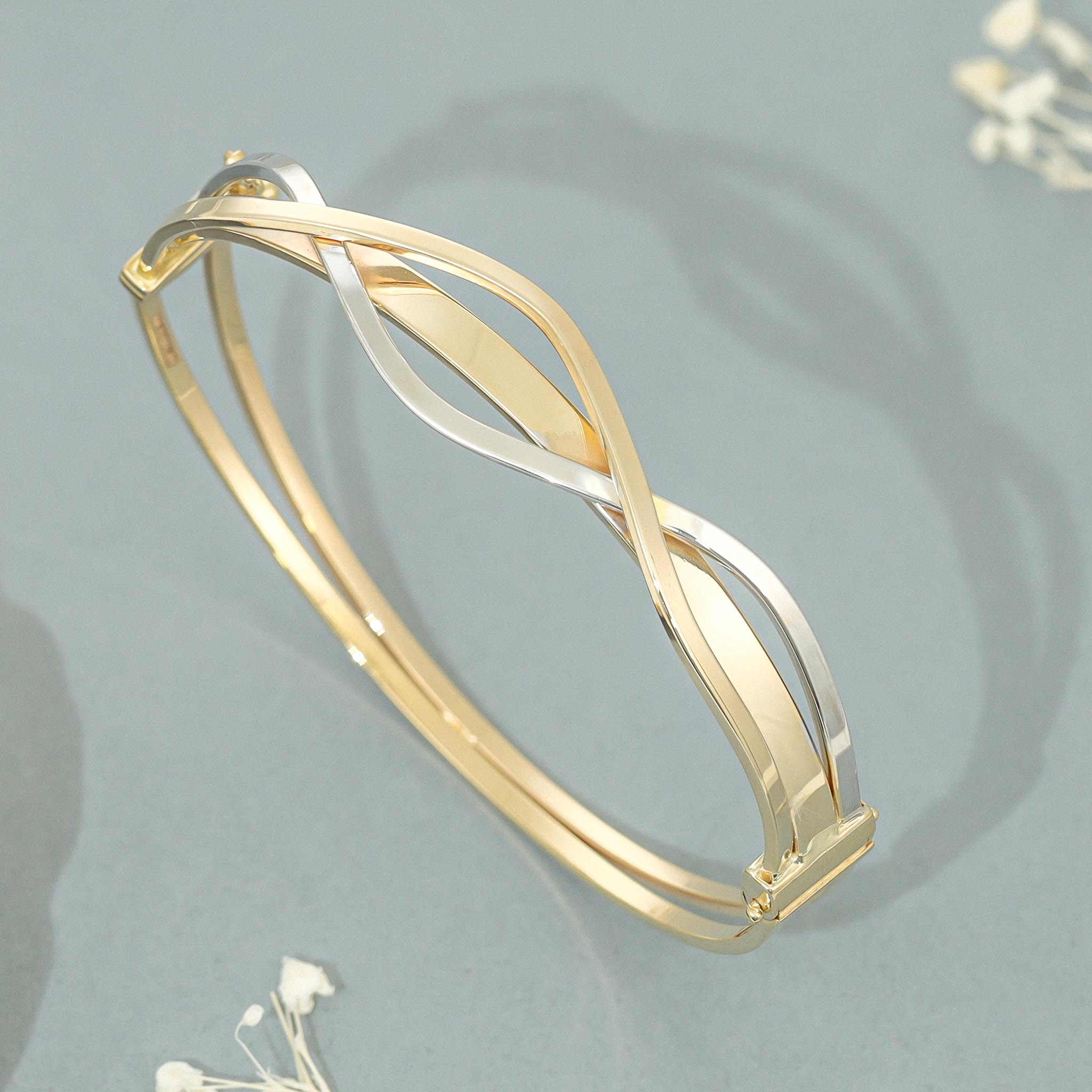 9ct Gold Two Tone Crossover Design Bangle