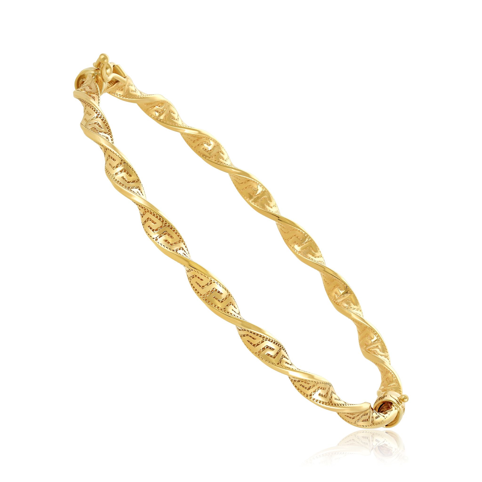 9ct Yellow Gold Greek Key Detail Twisted Bangle