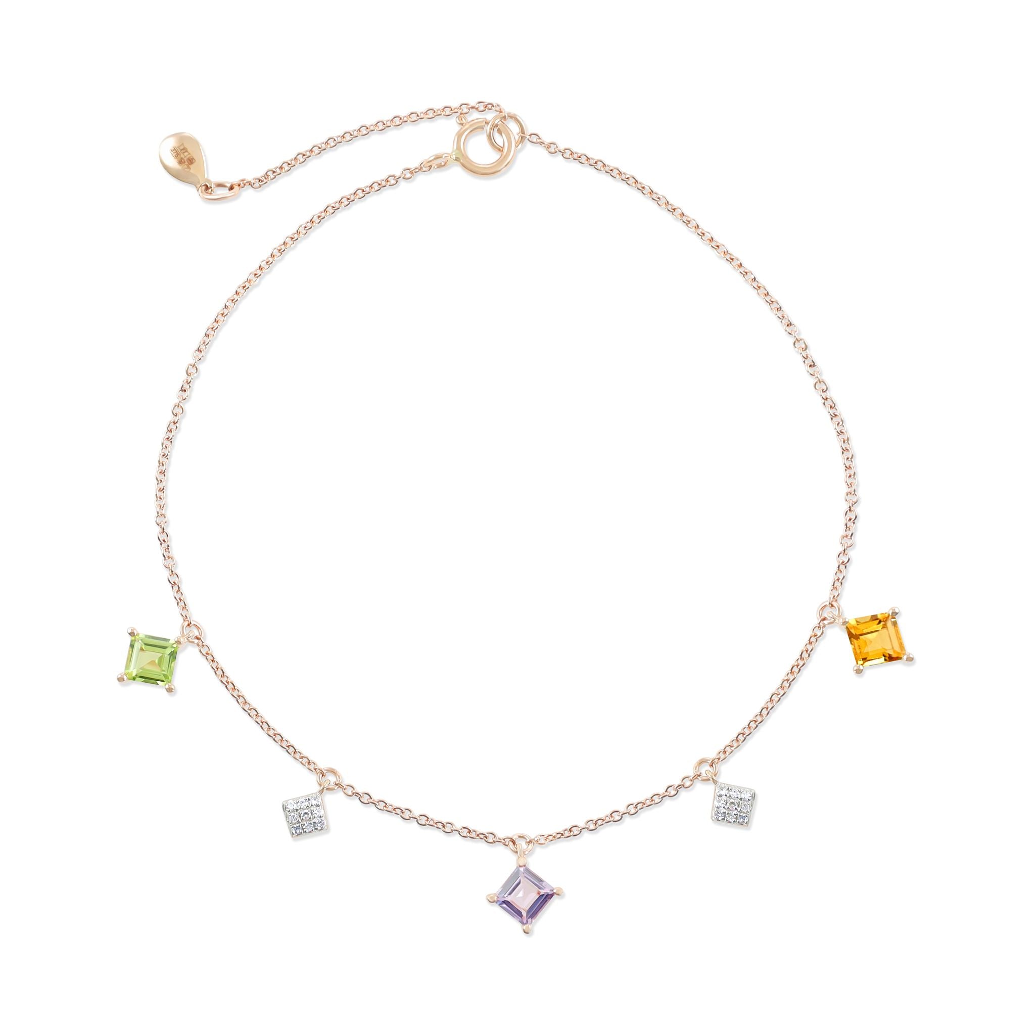 9ct Rose Gold Diamond and Semi Precious Stone Bracelet