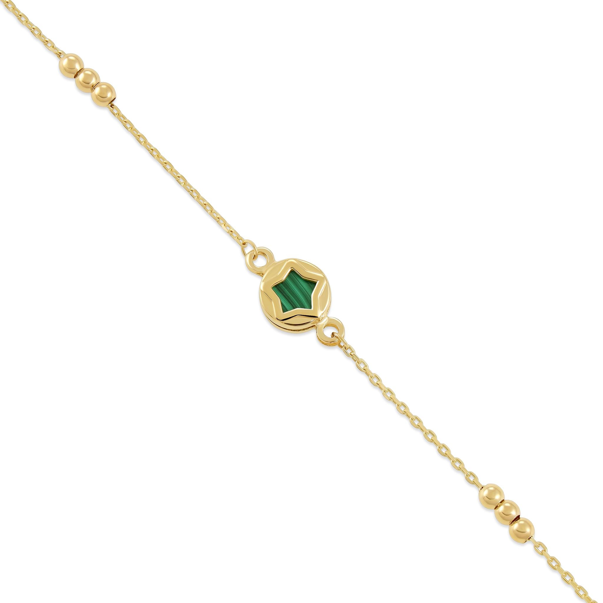 9ct Yellow Gold Green Enamel Detail Bead Bracelet