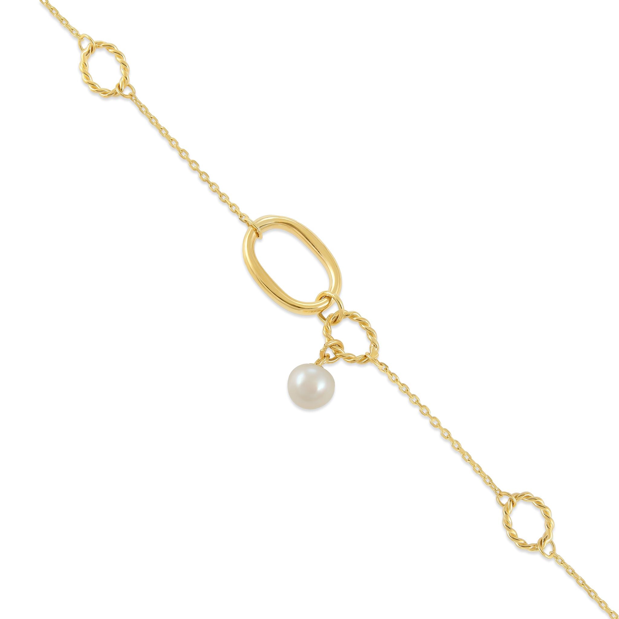9ct Yellow Gold Pearl Detail Chain Bracelet