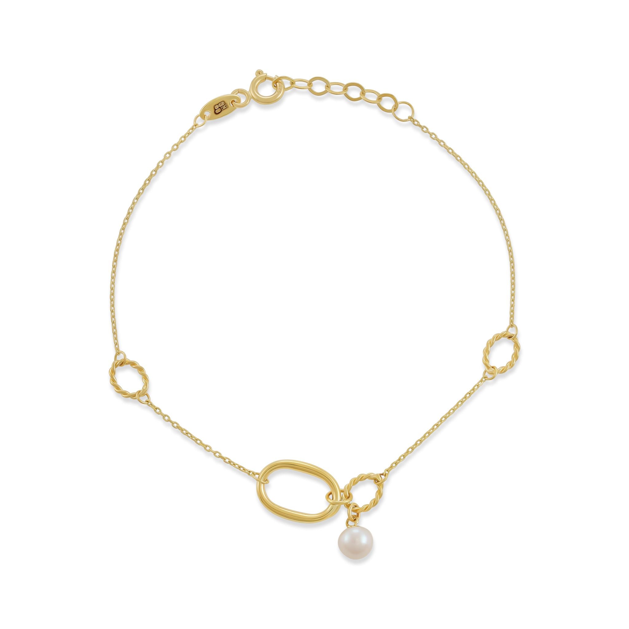 9ct Yellow Gold Pearl Detail Chain Bracelet