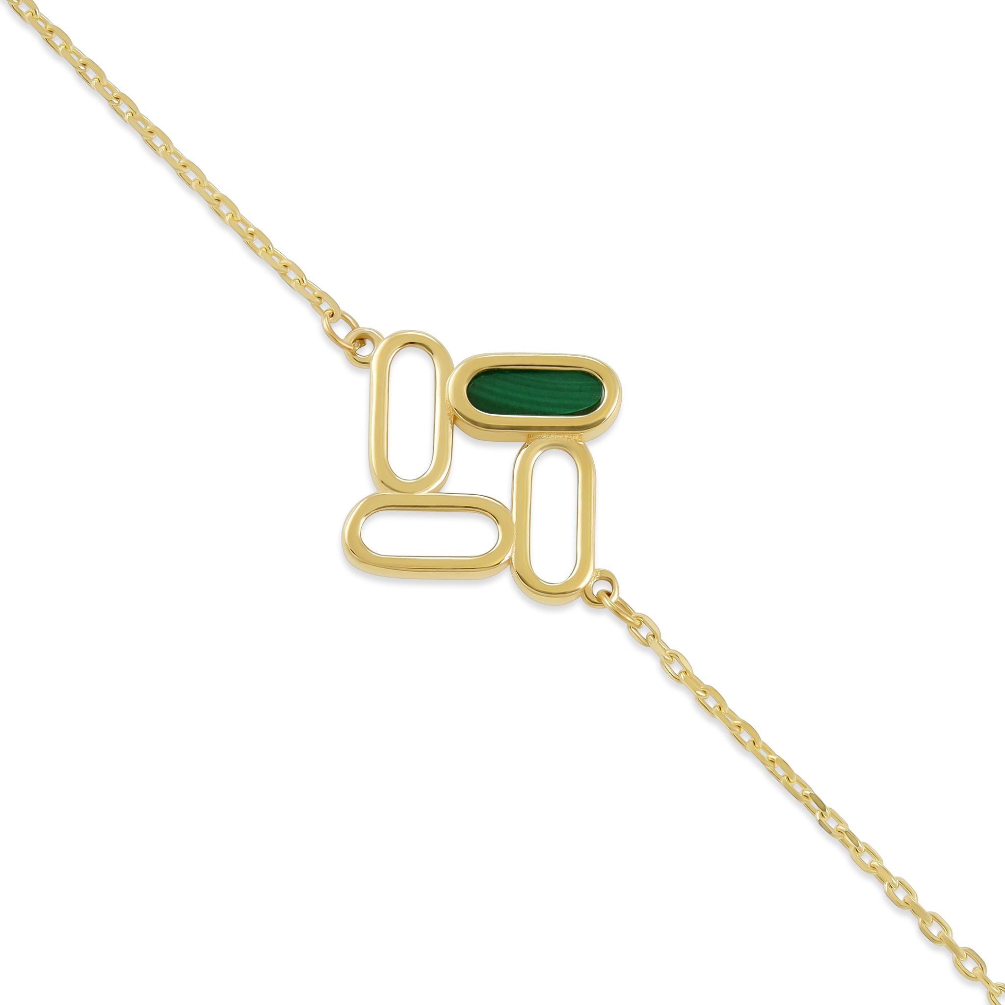 9ct Yellow Gold Green Enamel Charm Bracelet