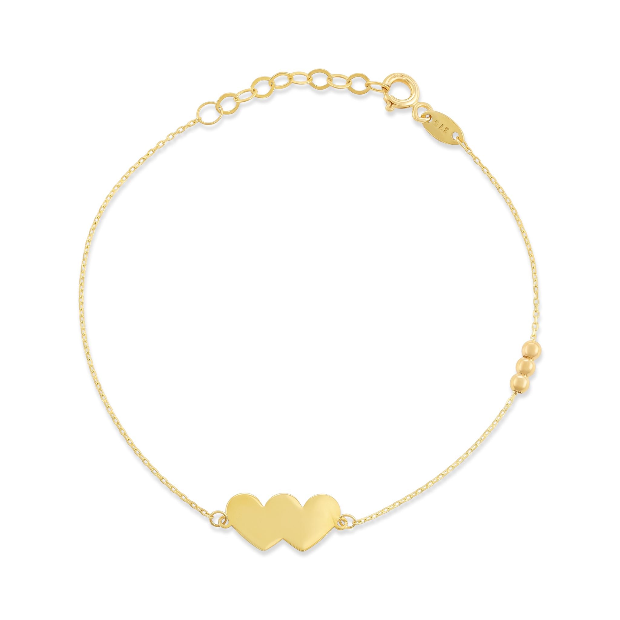 9ct Yellow Gold Double Heart Design Bracelet