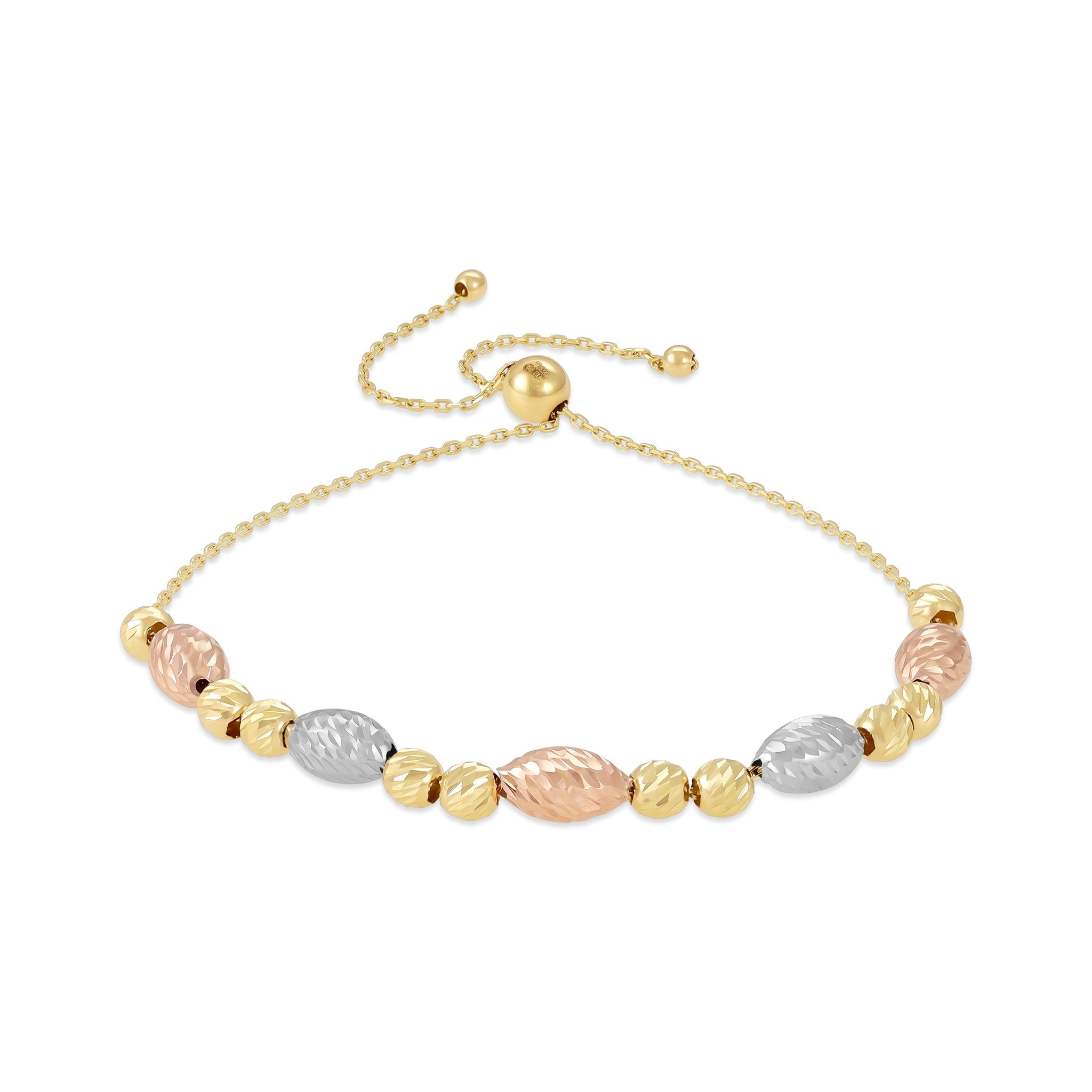 9ct Tri Colour Gold Moon Cut Charm Bracelet