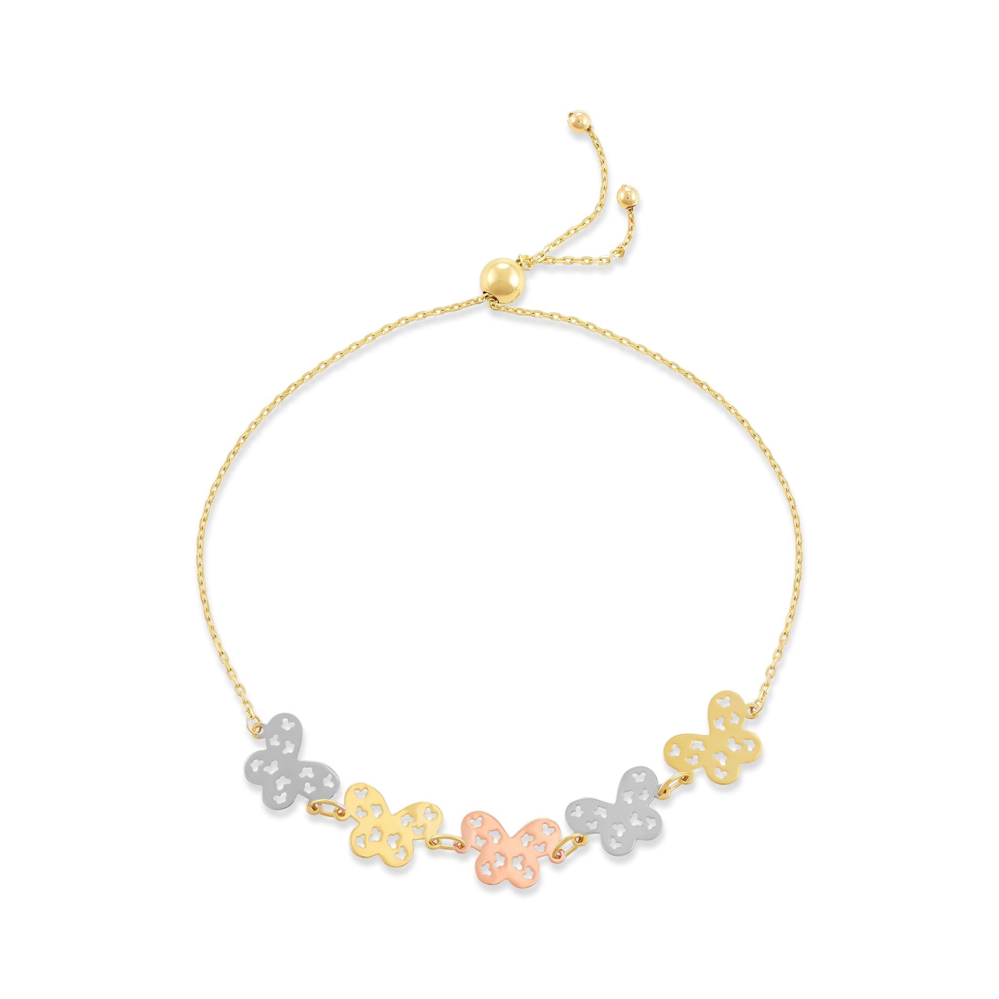 9ct Tri Colour Gold Moon Cut Charm Bracelet