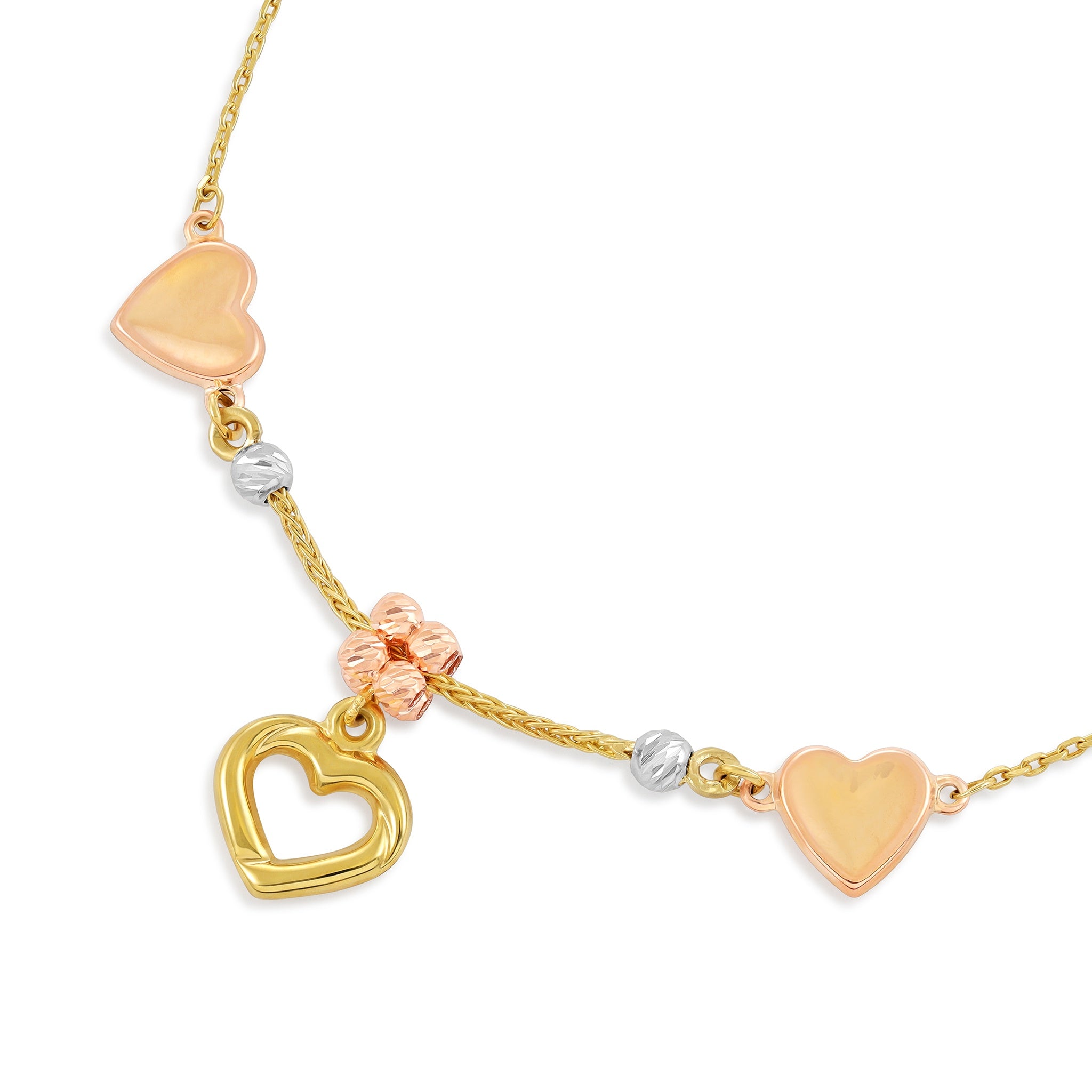 9ct Tri Colour Gold Heart Charm Bracelet BR9023