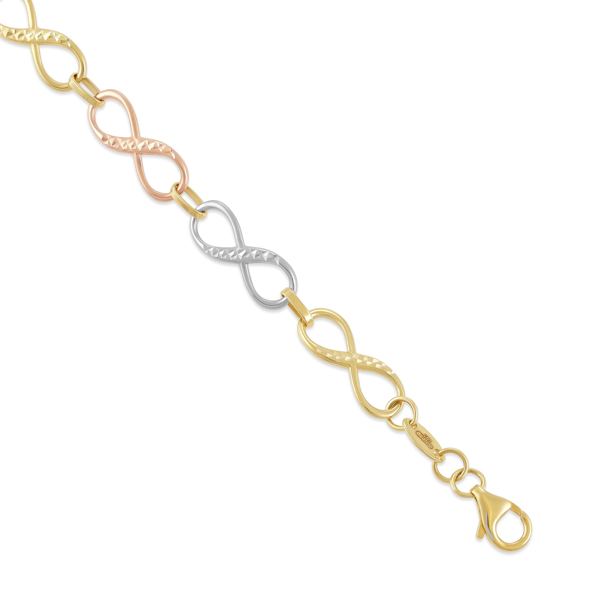 9ct Tri Colour Gold Infinity Bracelet