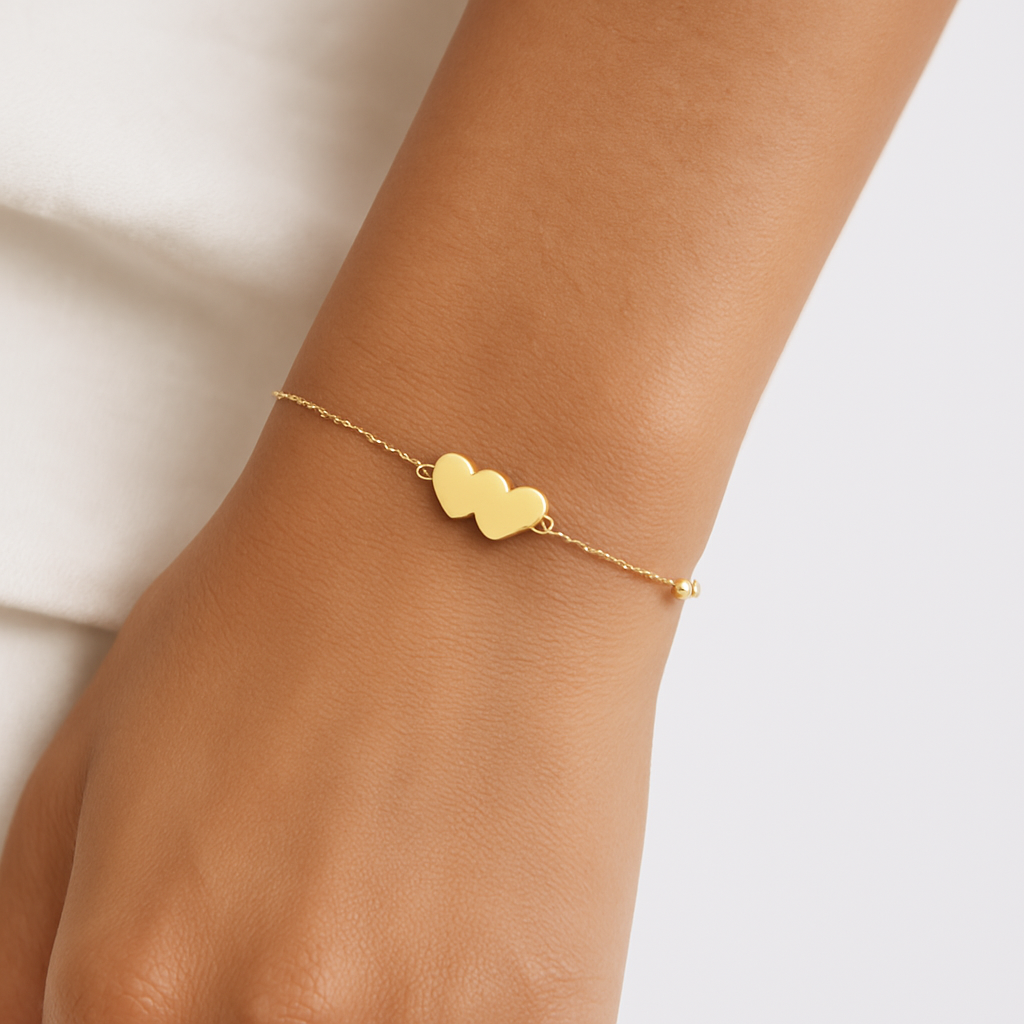 9ct Yellow Gold Double Heart Design Bracelet