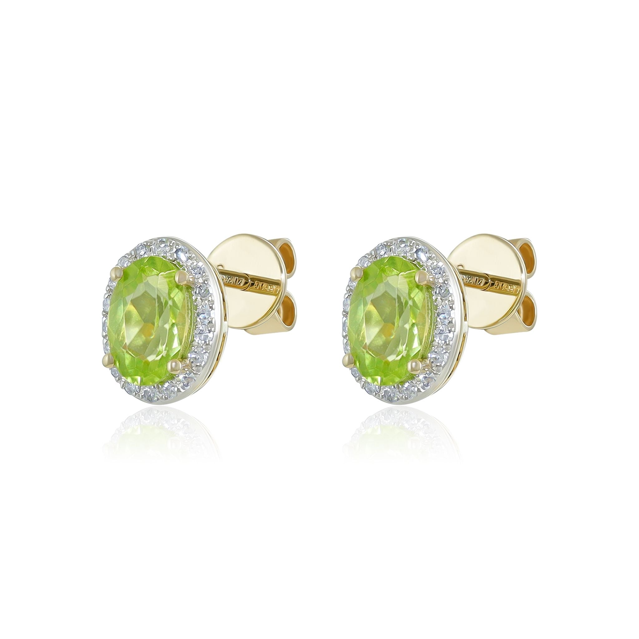 9ct Yellow Gold Diamond and Peridot Stud Earrings