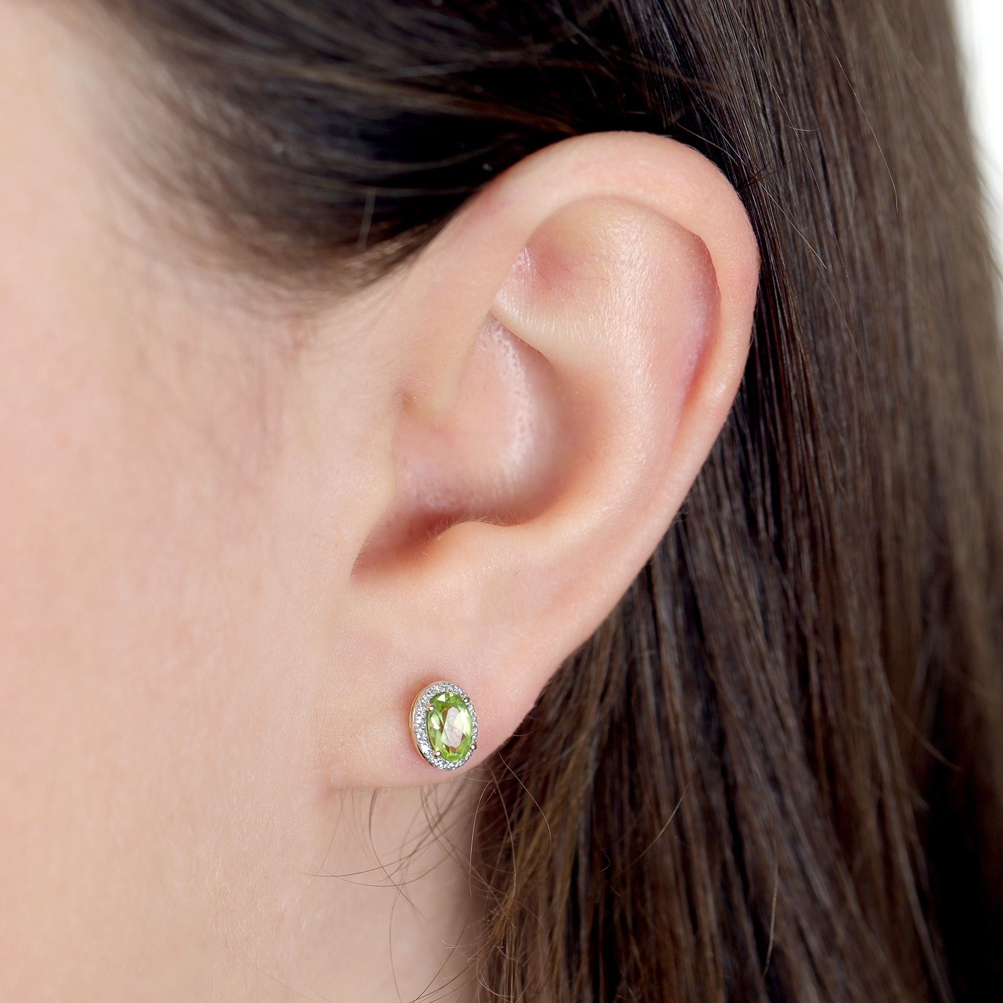 9ct Yellow Gold Diamond and Peridot Stud Earrings