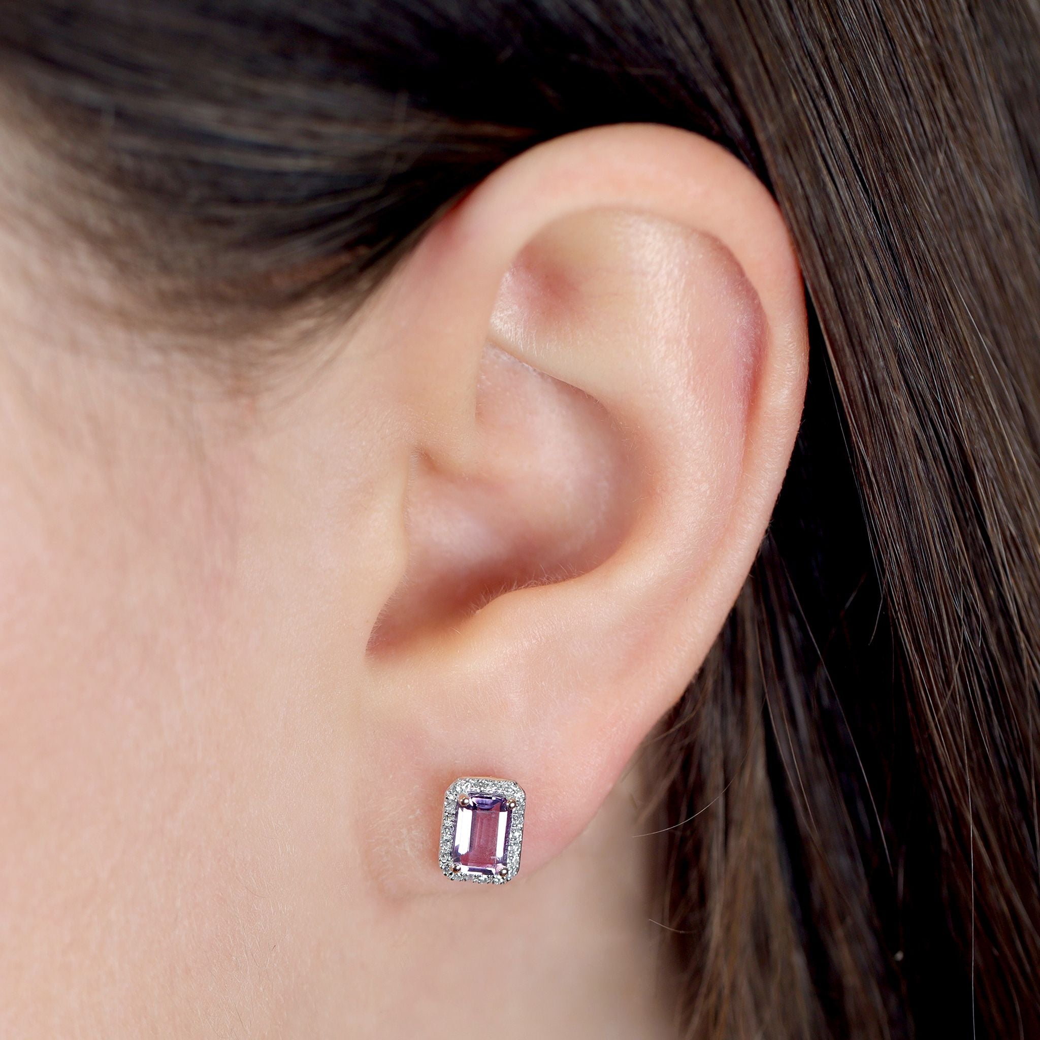 9ct Rose Gold Diamond And Amethyst Stud Earrings