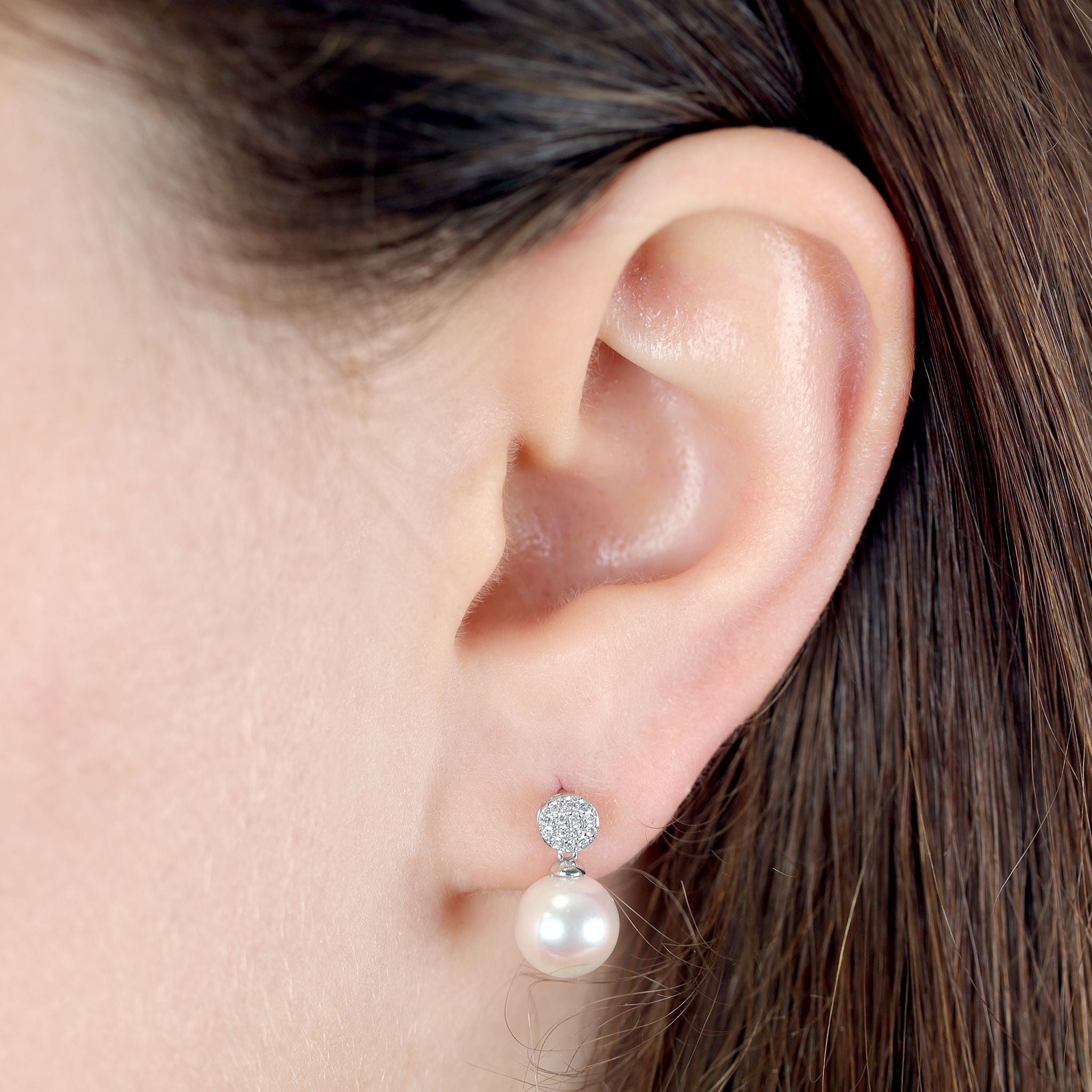 9ct White Gold Diamond and Pearl Stud Earrings