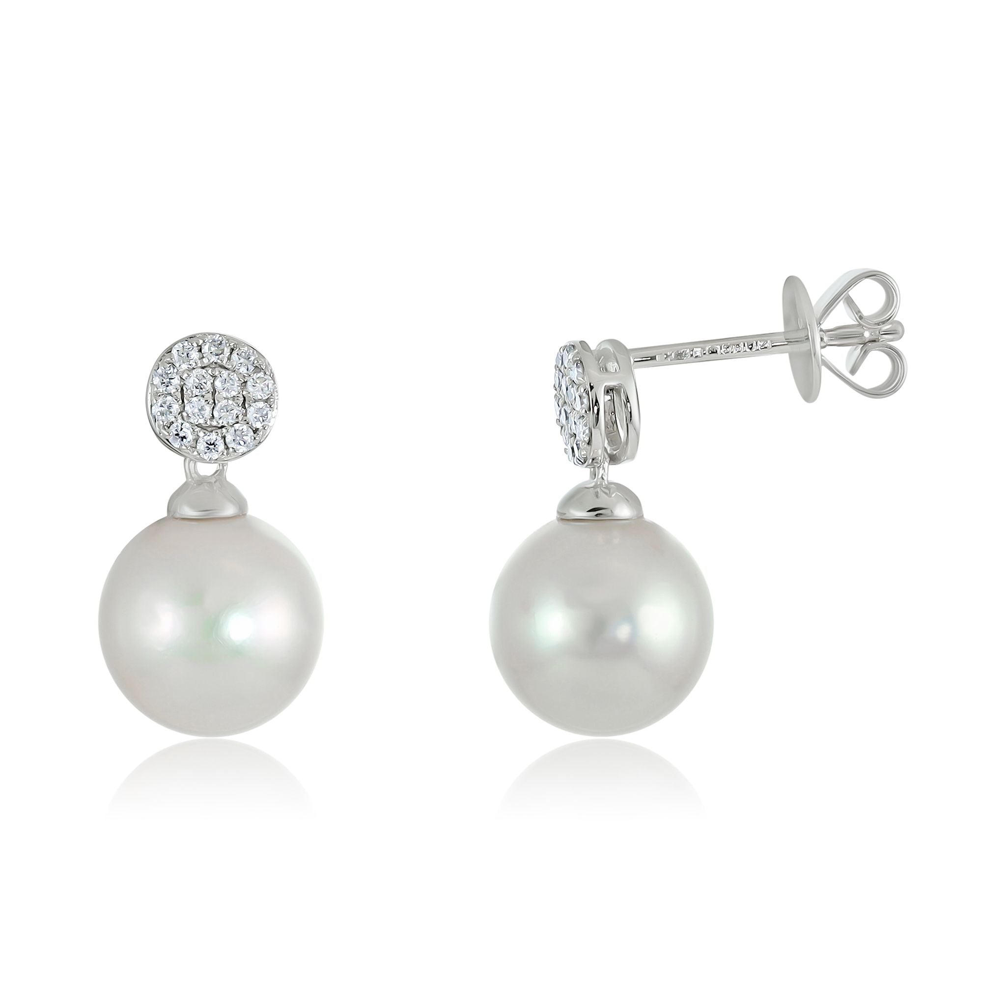 9ct White Gold Diamond and Pearl Stud Earrings