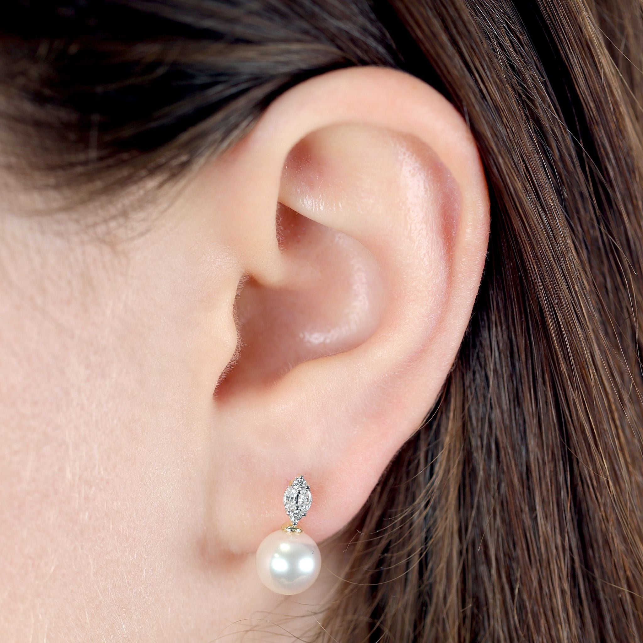 9ct Yellow Gold Diamond and Pearl Stud Earrings