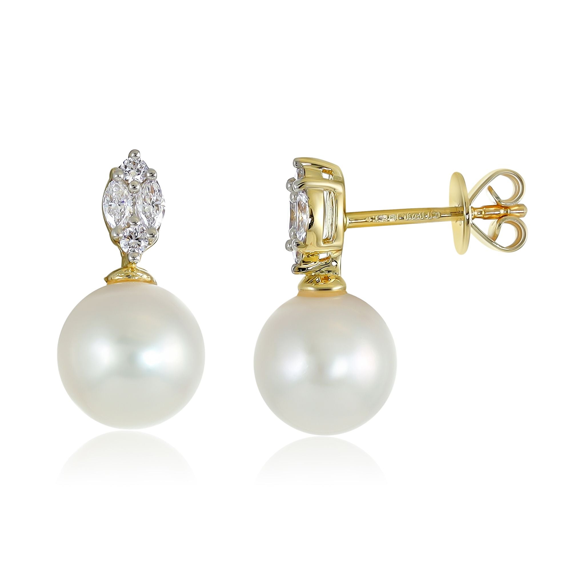9ct Yellow Gold Diamond and Pearl Stud Earrings