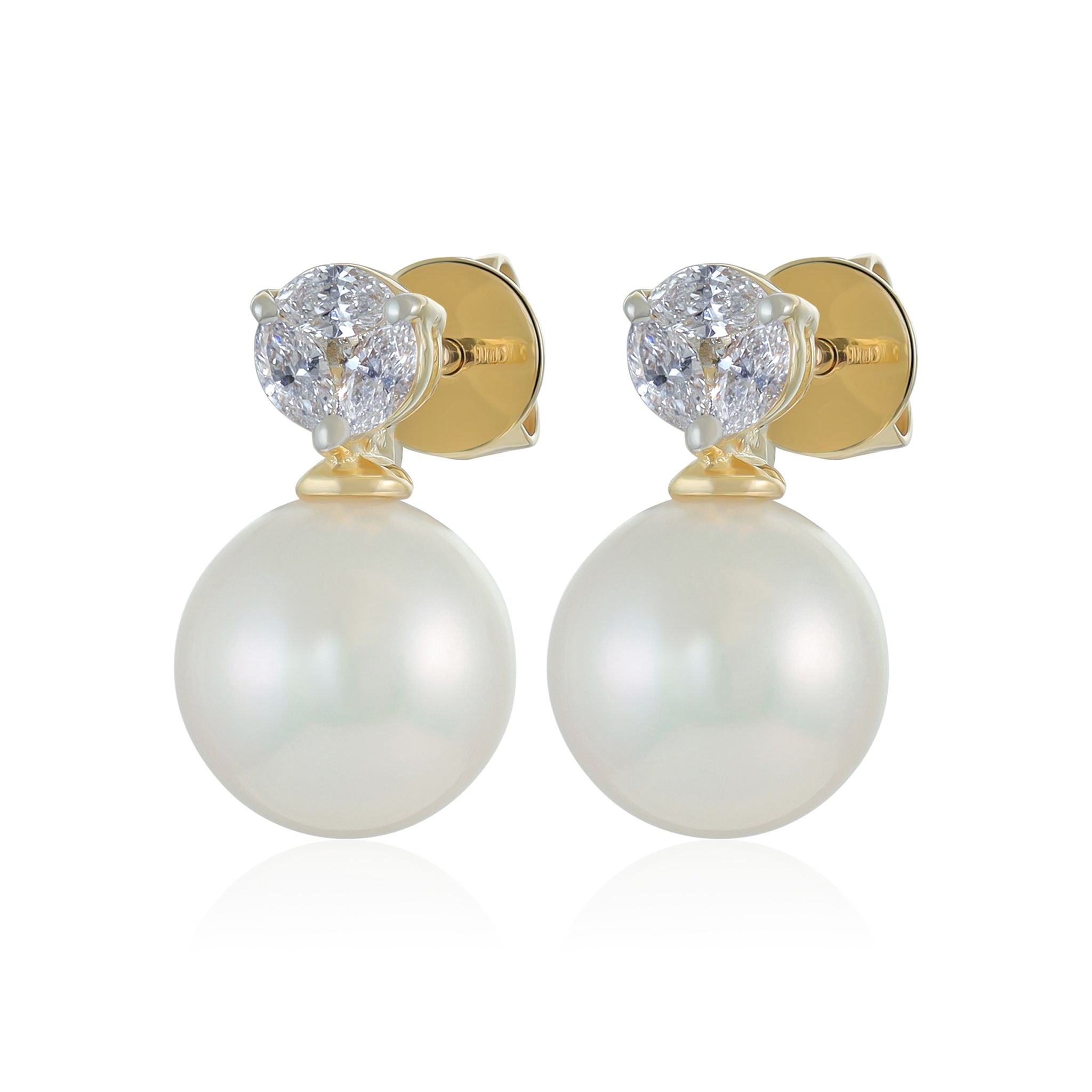 9ct Yellow Gold Diamond and Pearl Stud Earrings