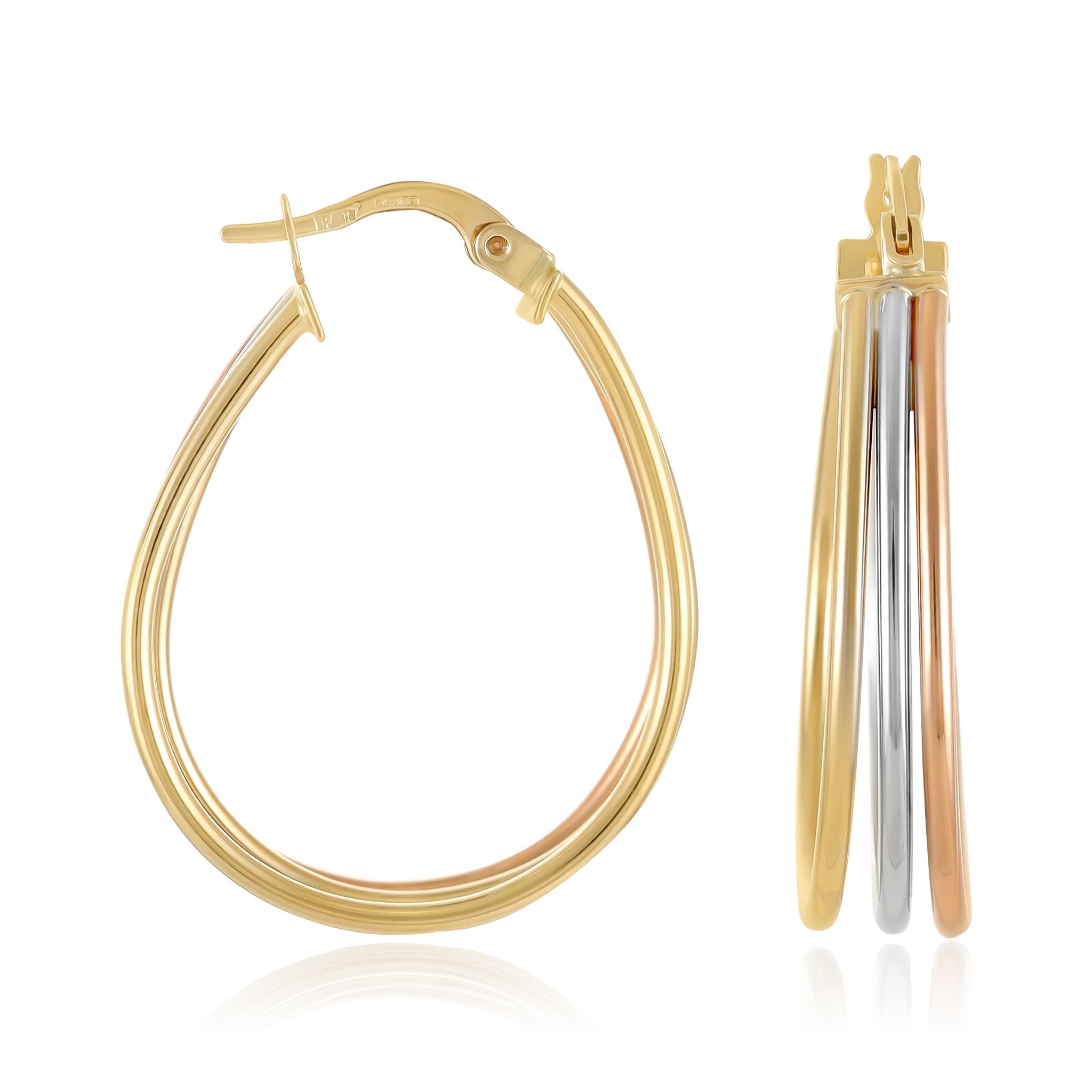 9ct Gold Tri Colour Hoop Earrings