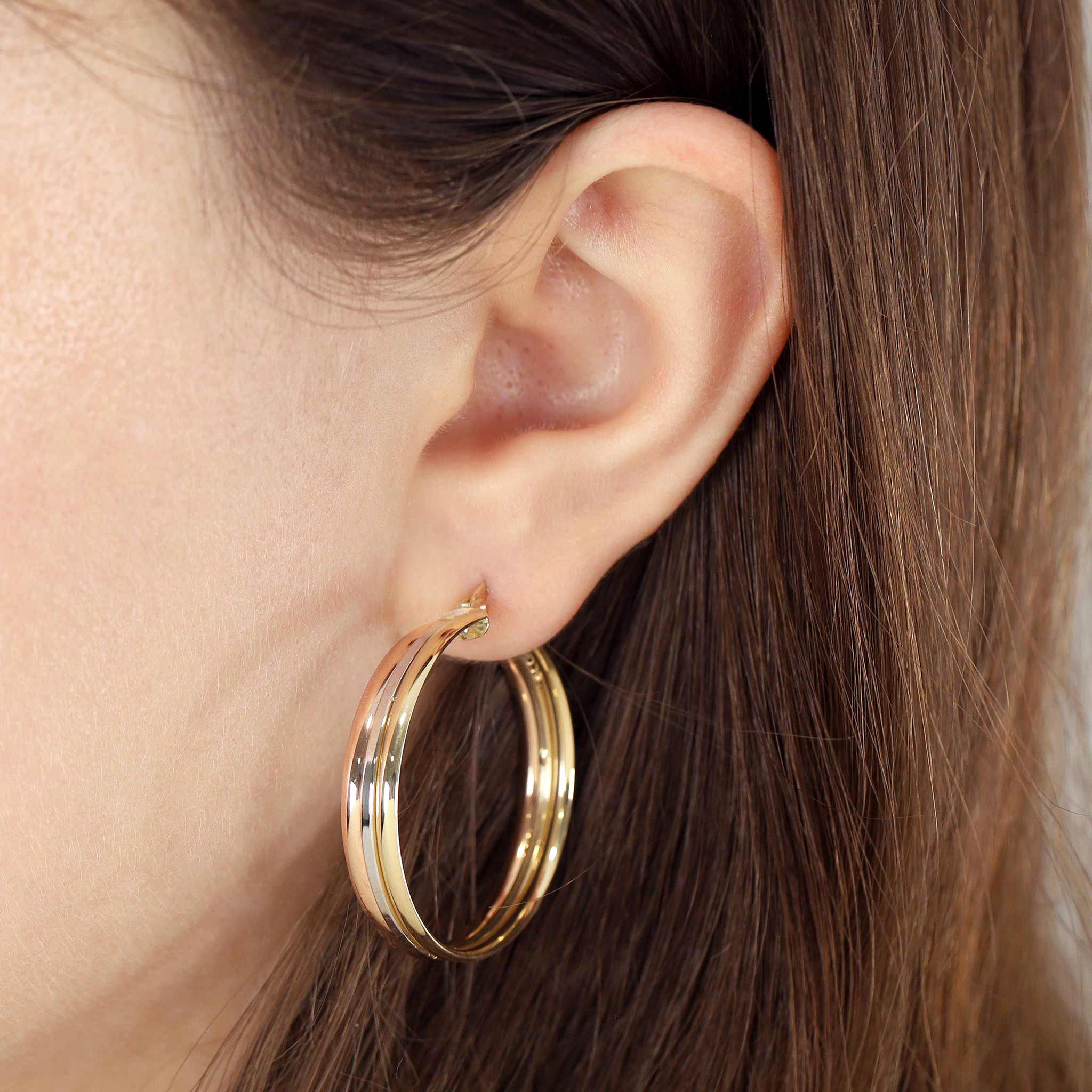 9ct Gold Tri Colour Hoop Earrings