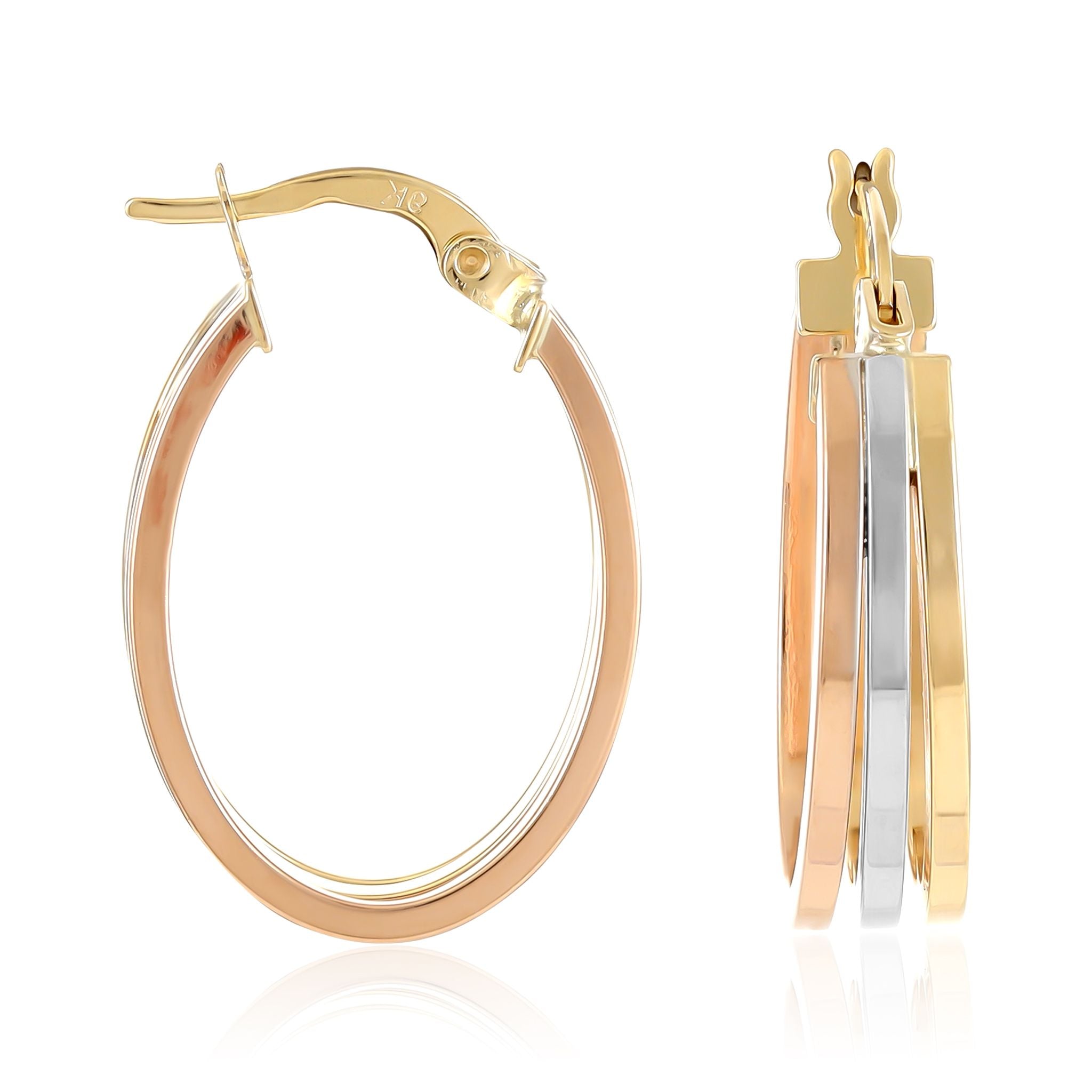 9ct Tri Colour Gold Triple Hoop Earrings