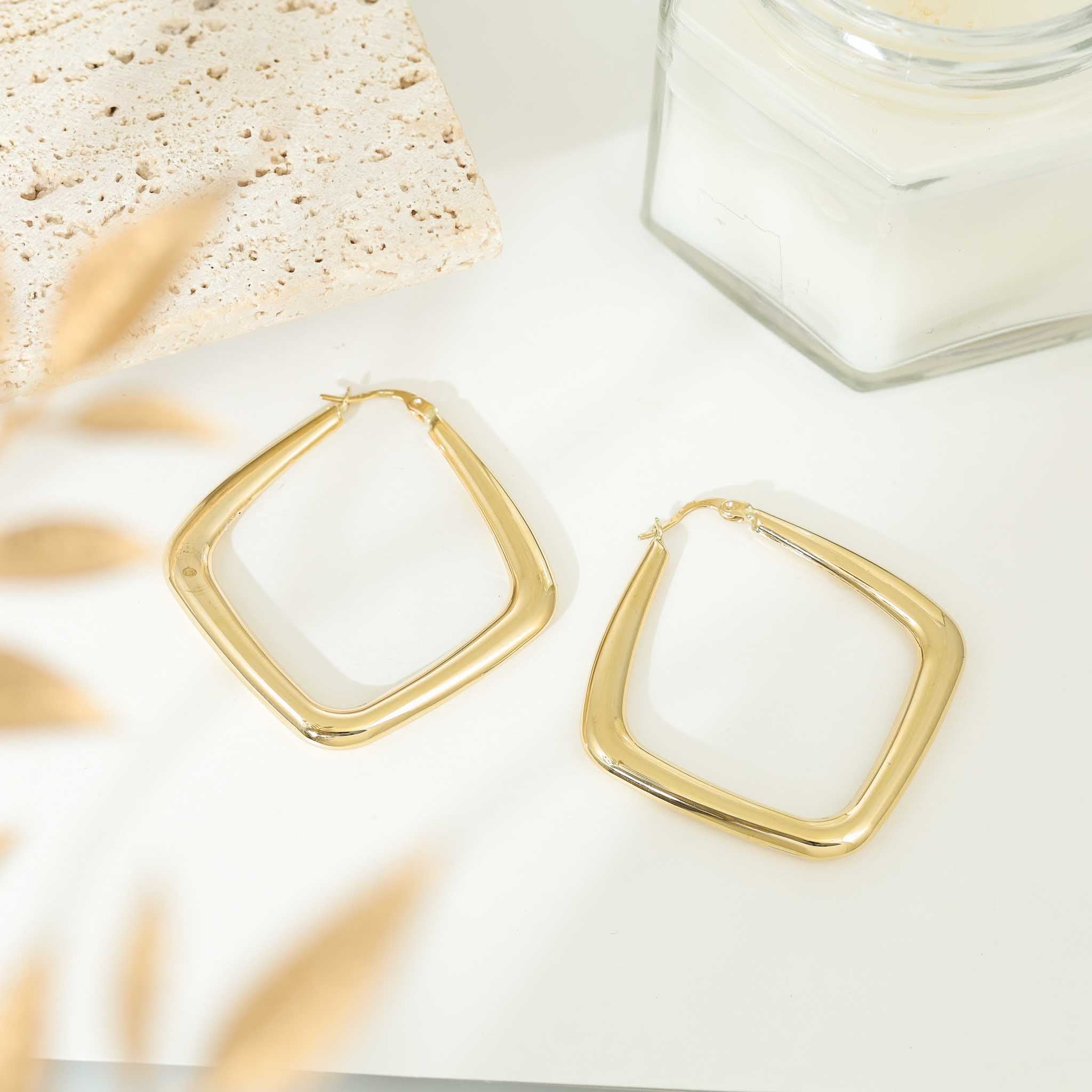 9ct Yellow Gold Square Hoop Earrings