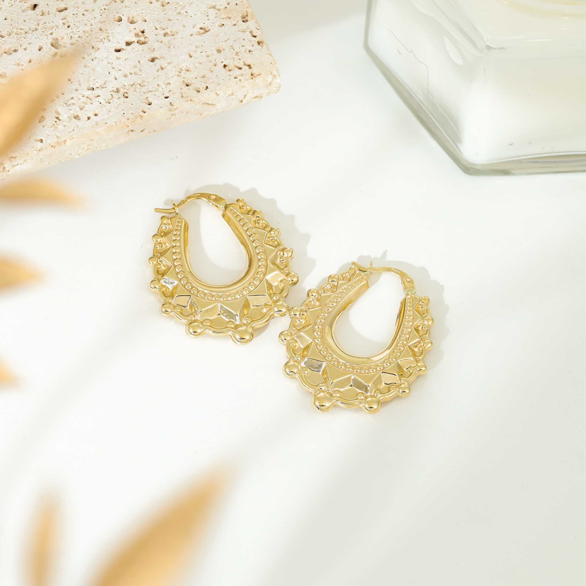 9ct Yellow Gold Oval Creole Hoop Earrings