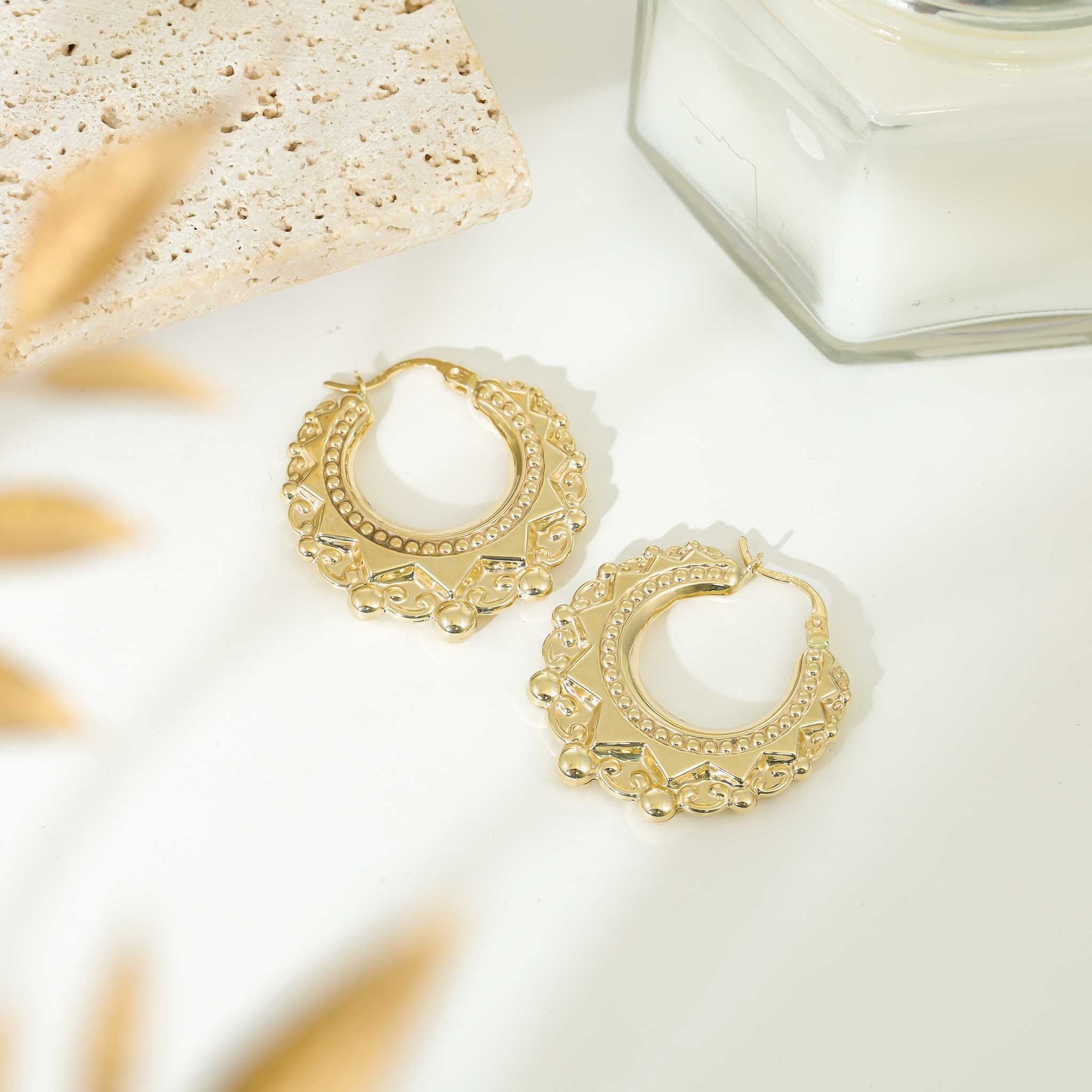 9ct Yellow Gold Round Medium Creole Hoop Earrings