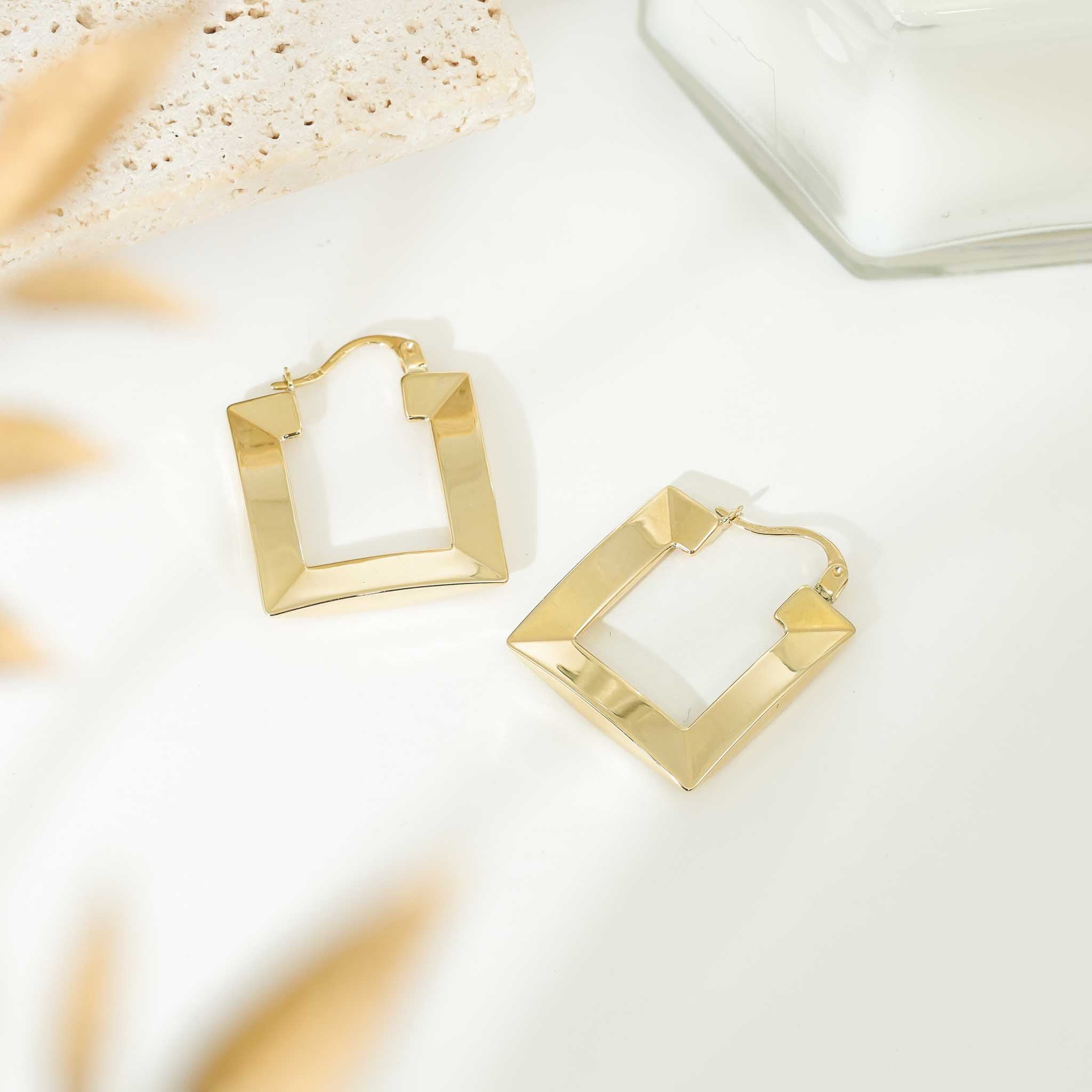 9ct Yellow Gold Thick Square Hoop Earrings