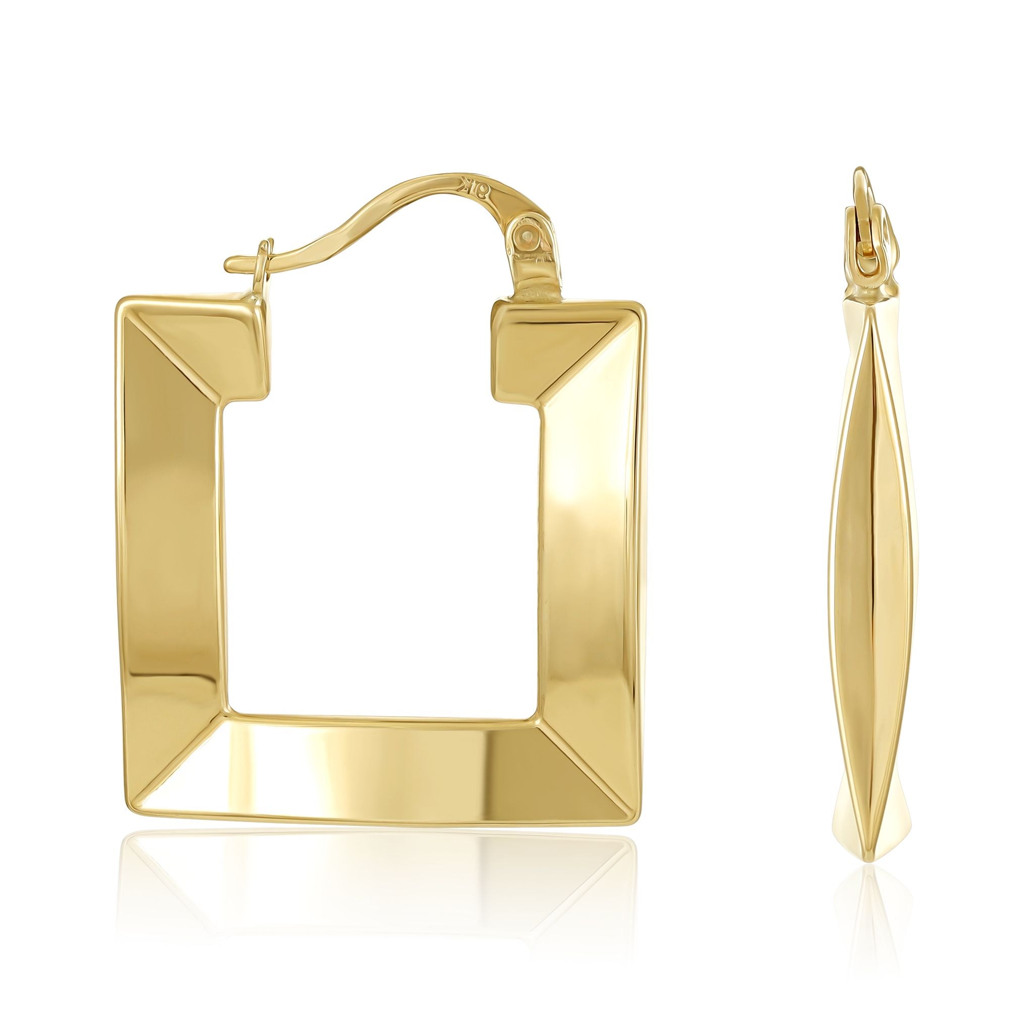 9ct Yellow Gold Thick Square Hoop Earrings