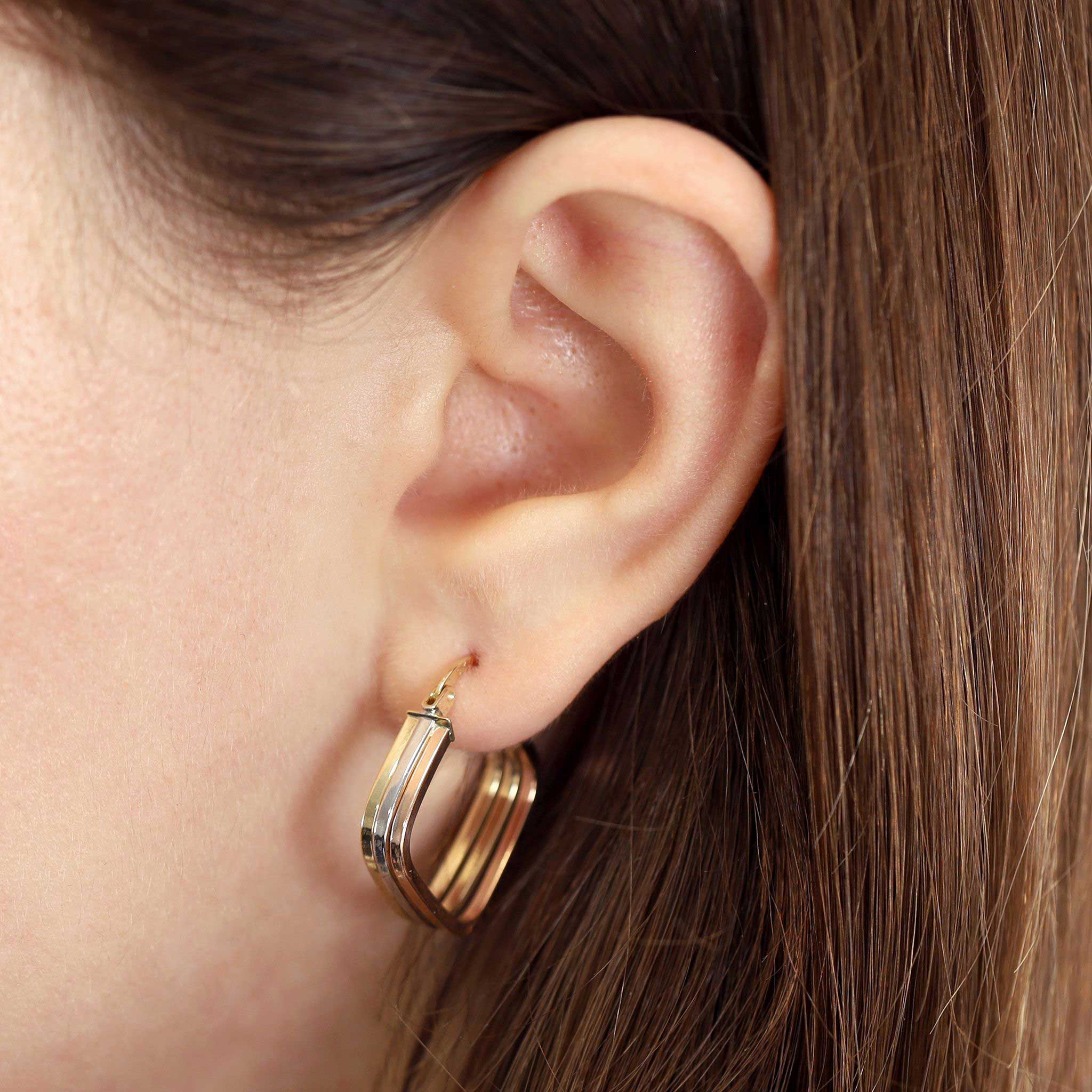 9ct Tri Colour Square Hoop Earrings