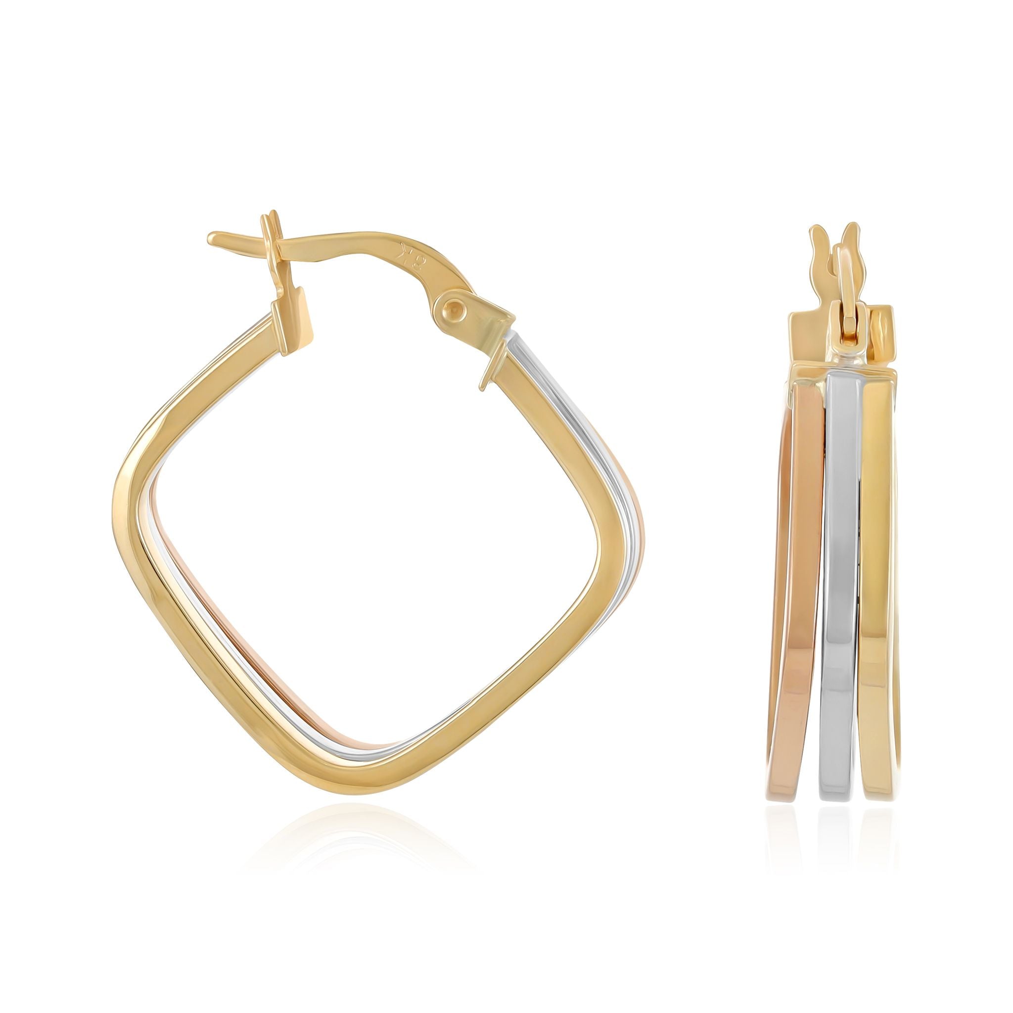 9ct Tri Colour Square Hoop Earrings