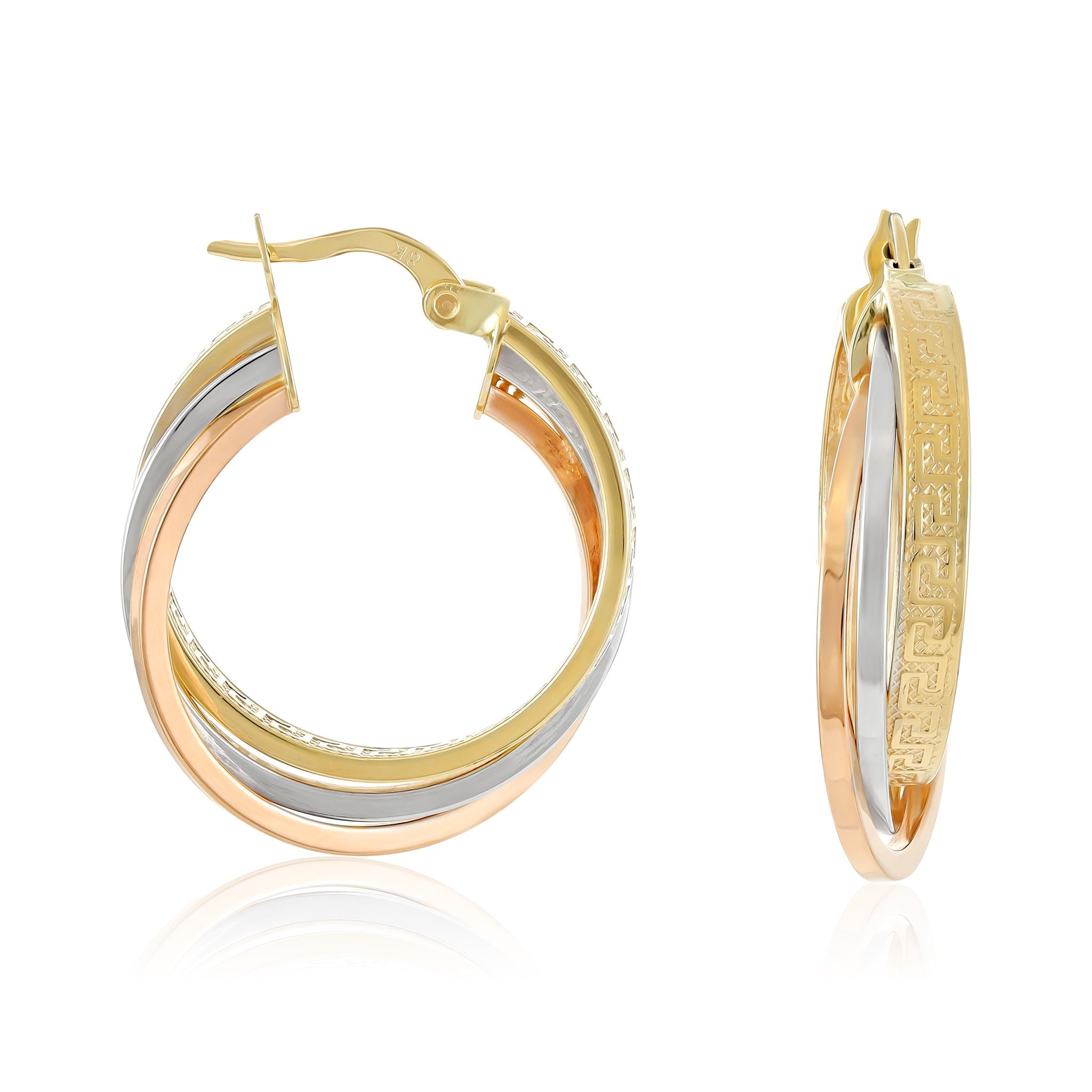 9ct Tri Colour Gold Hoop Earrings