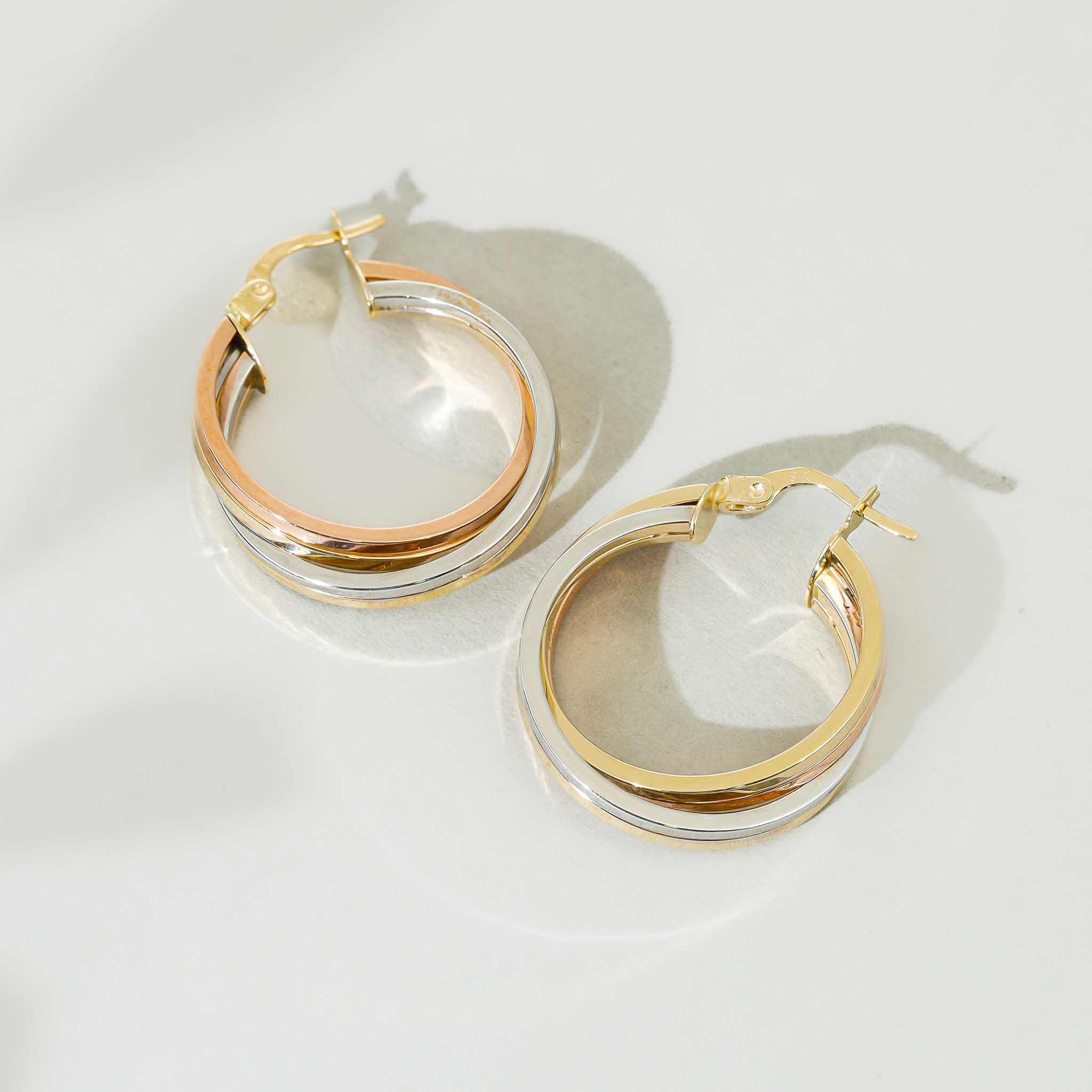 9ct Tri Colour Gold Hoop Earrings
