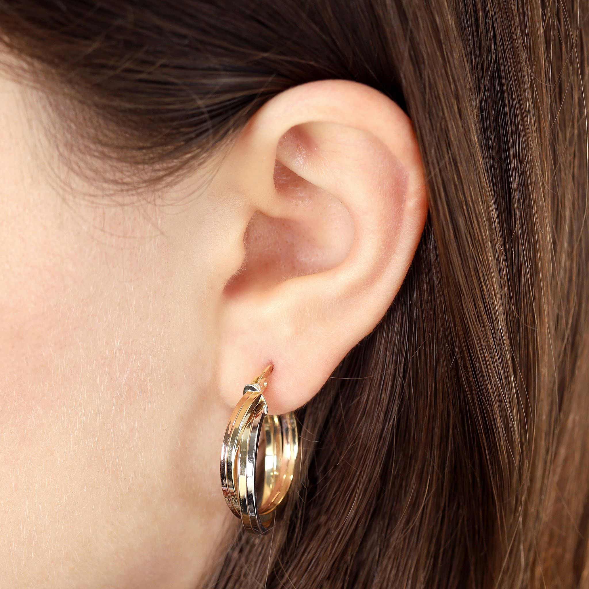 9ct Tri Colour Gold Hoop Earrings