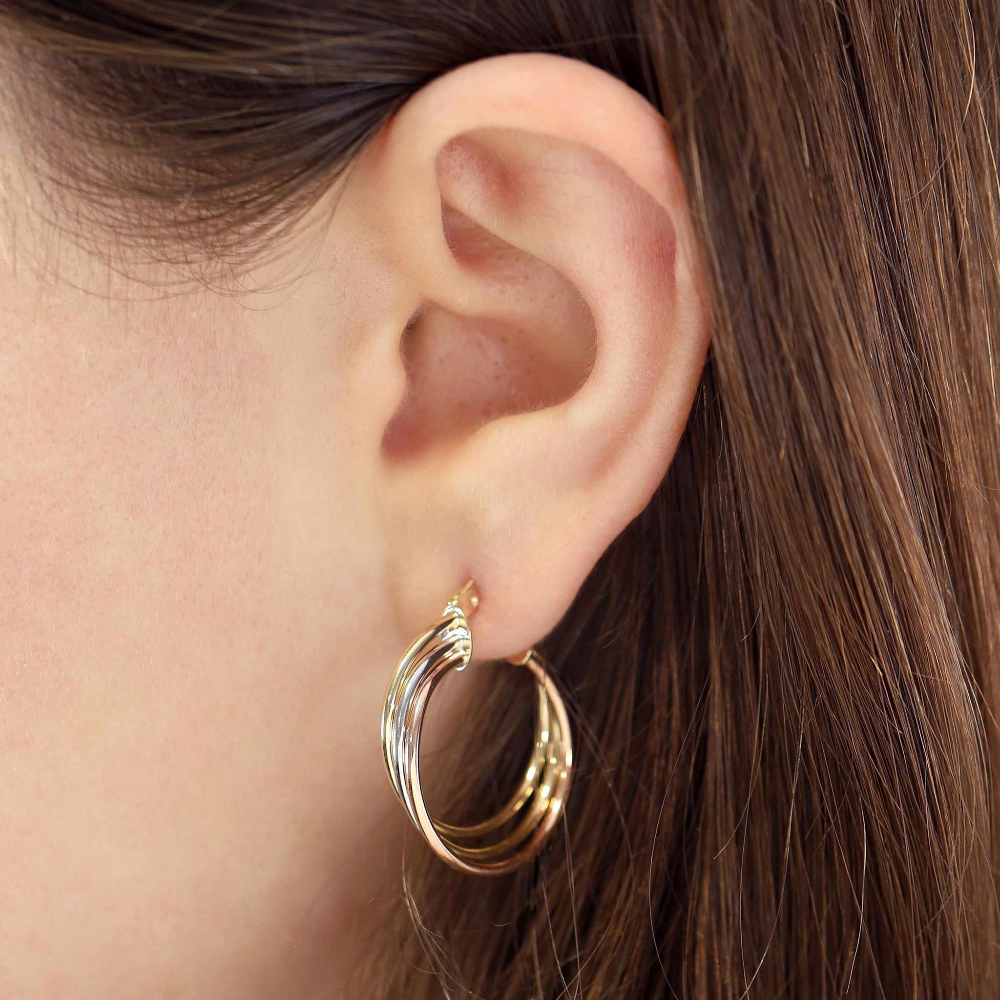 9ct Tri Colour Hoop Earrings