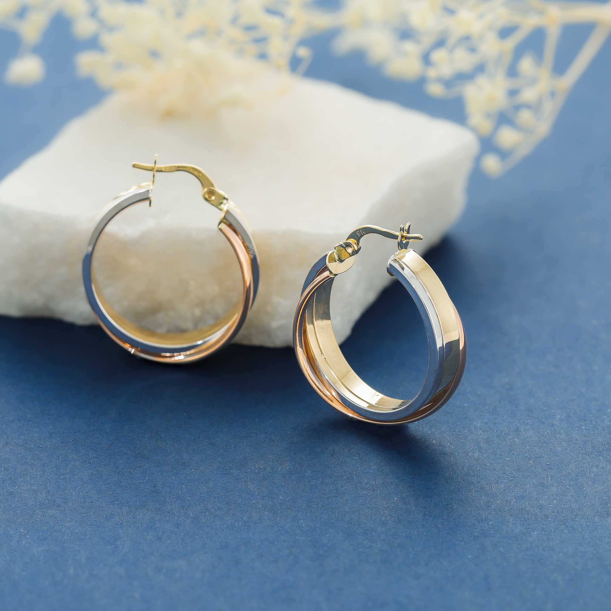 9ct Tri Colour Gold Hoop Earrings