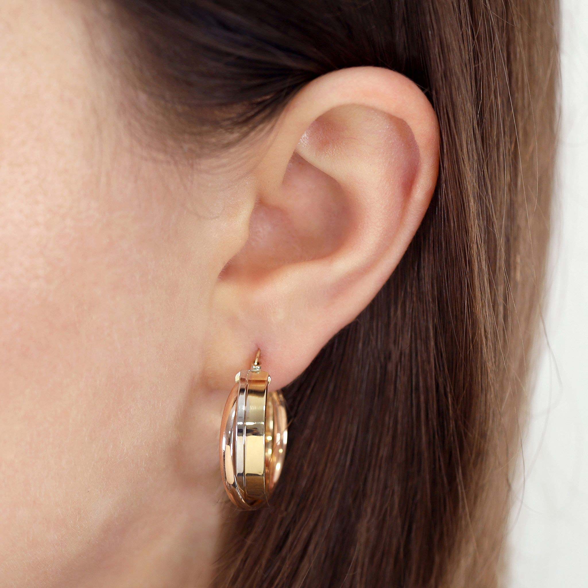 9ct Tri Colour Gold Hoop Earrings