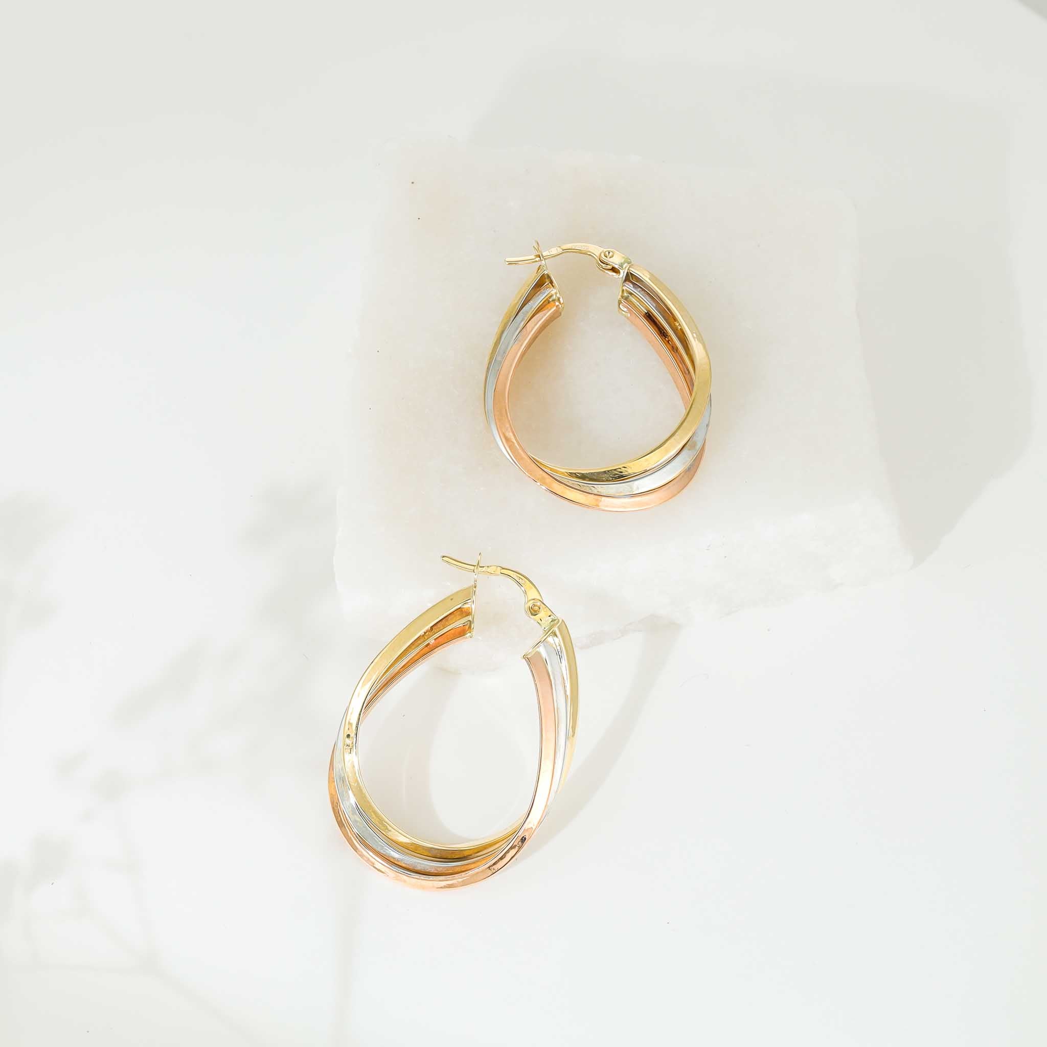 9ct Tri Colour Gold Hoop Earrings
