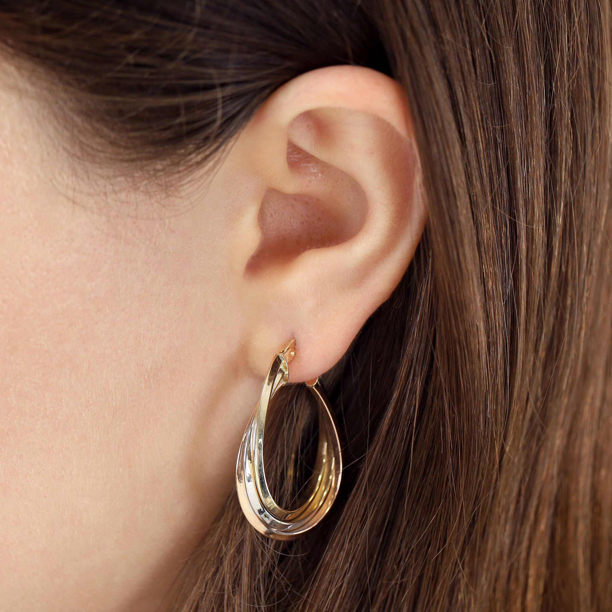 9ct Tri Colour Gold Hoop Earrings