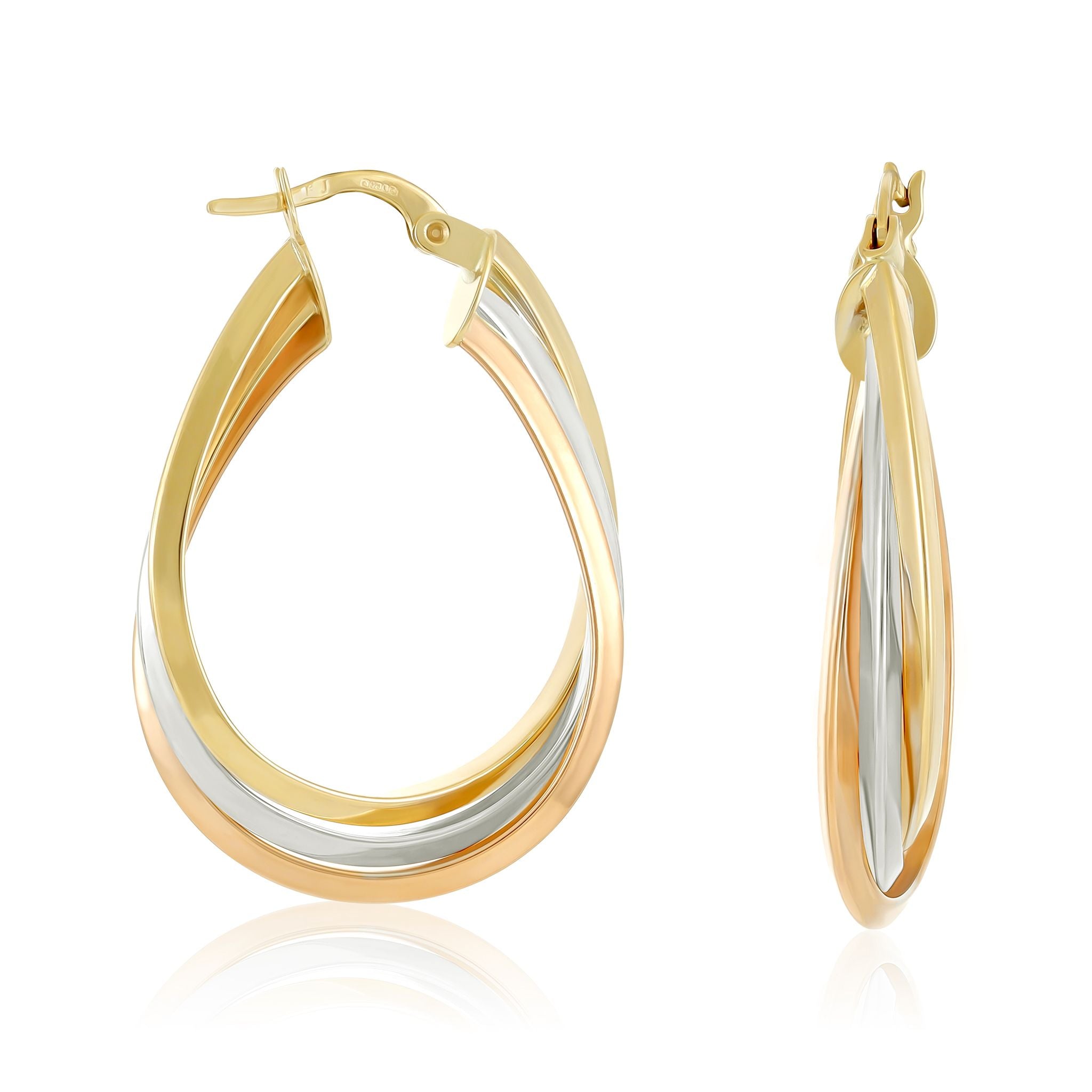 9ct Tri Colour Gold Hoop Earrings