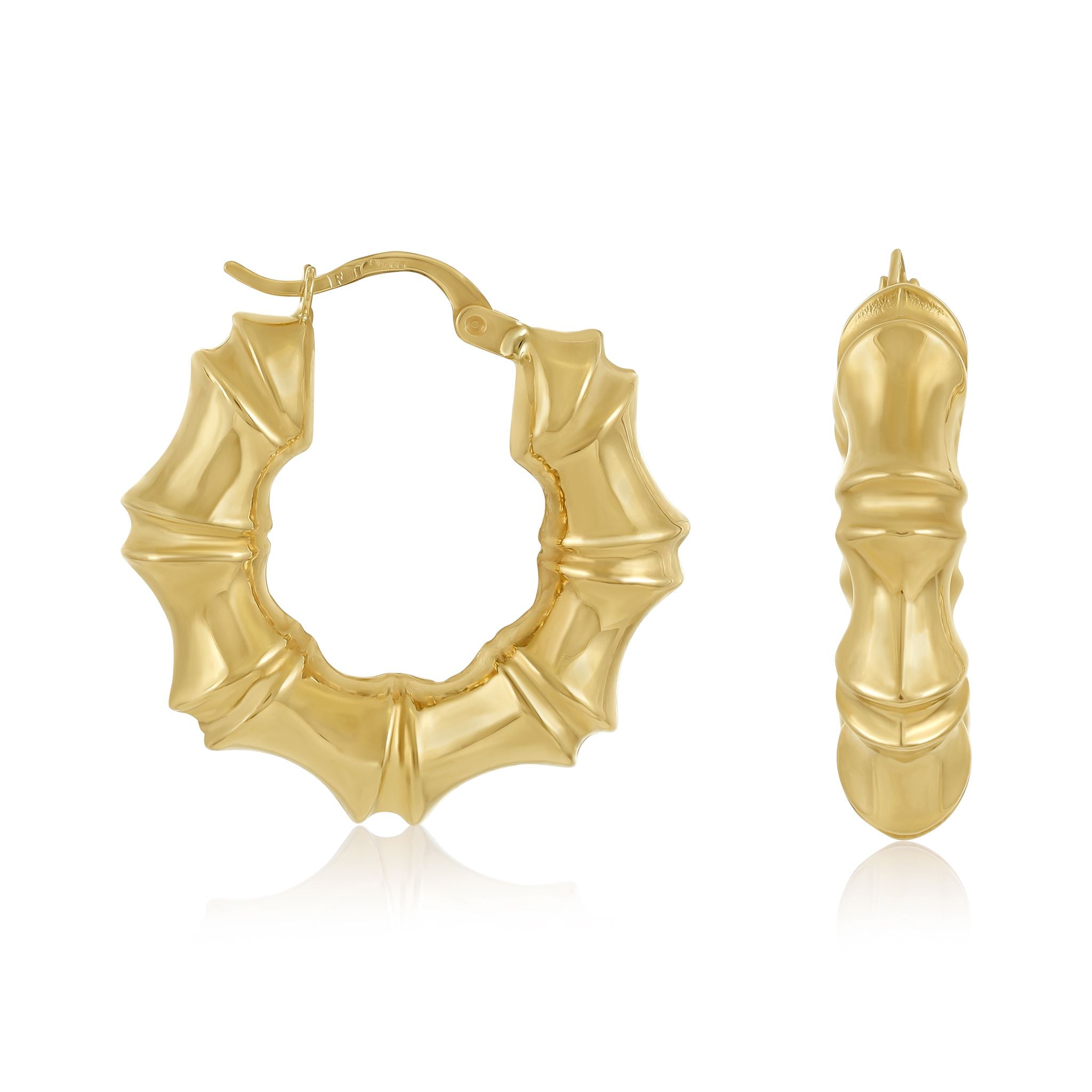 9ct Yellow Gold Bamboo Hoop Earrings