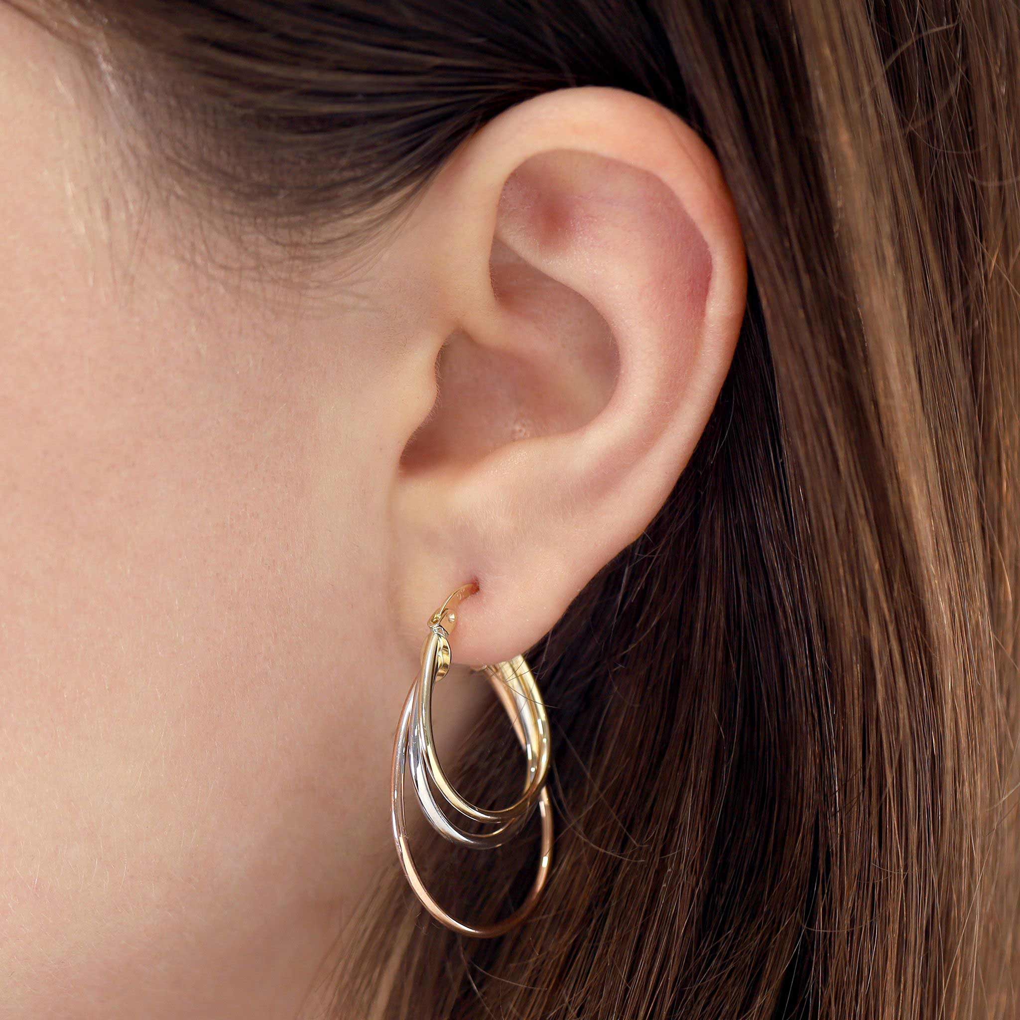 9ct Tri Colour Triple Hoop Earrings