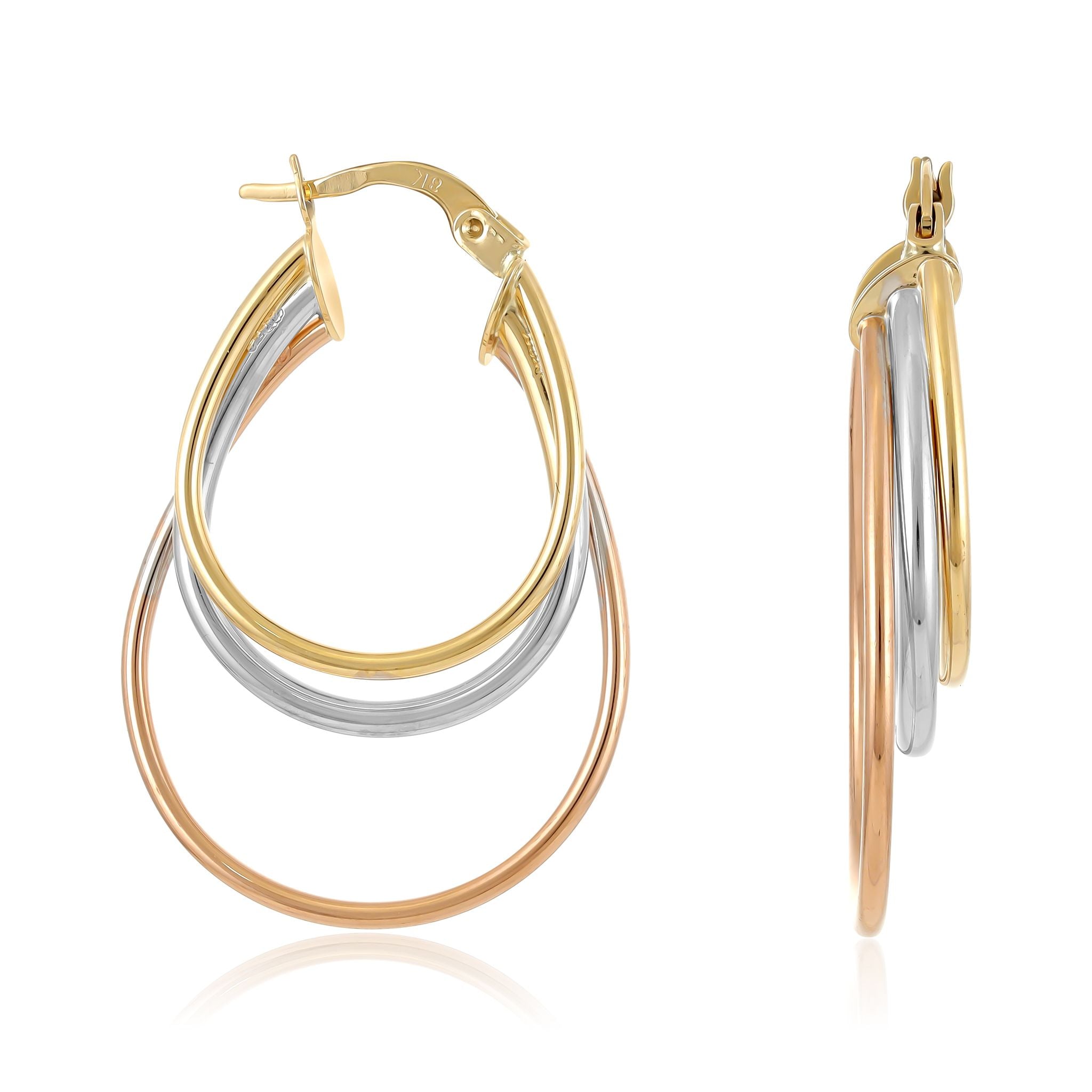9ct Tri Colour Triple Hoop Earrings