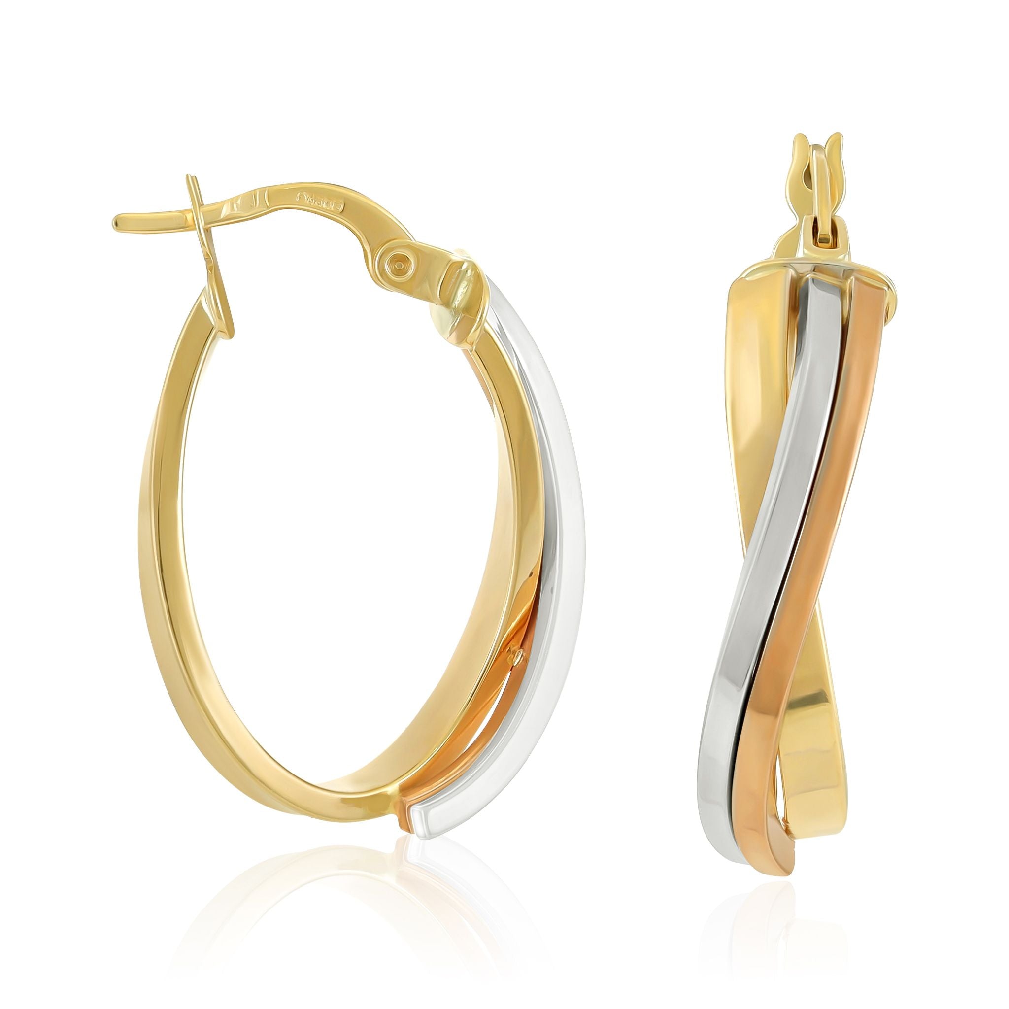 9ct Tri Colour Twisted Hoop Earrings