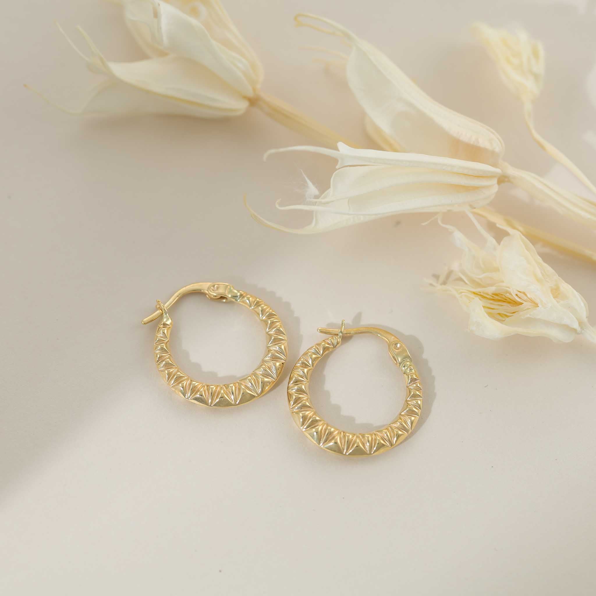 9ct Yellow Gold Textured Huggie Hoops