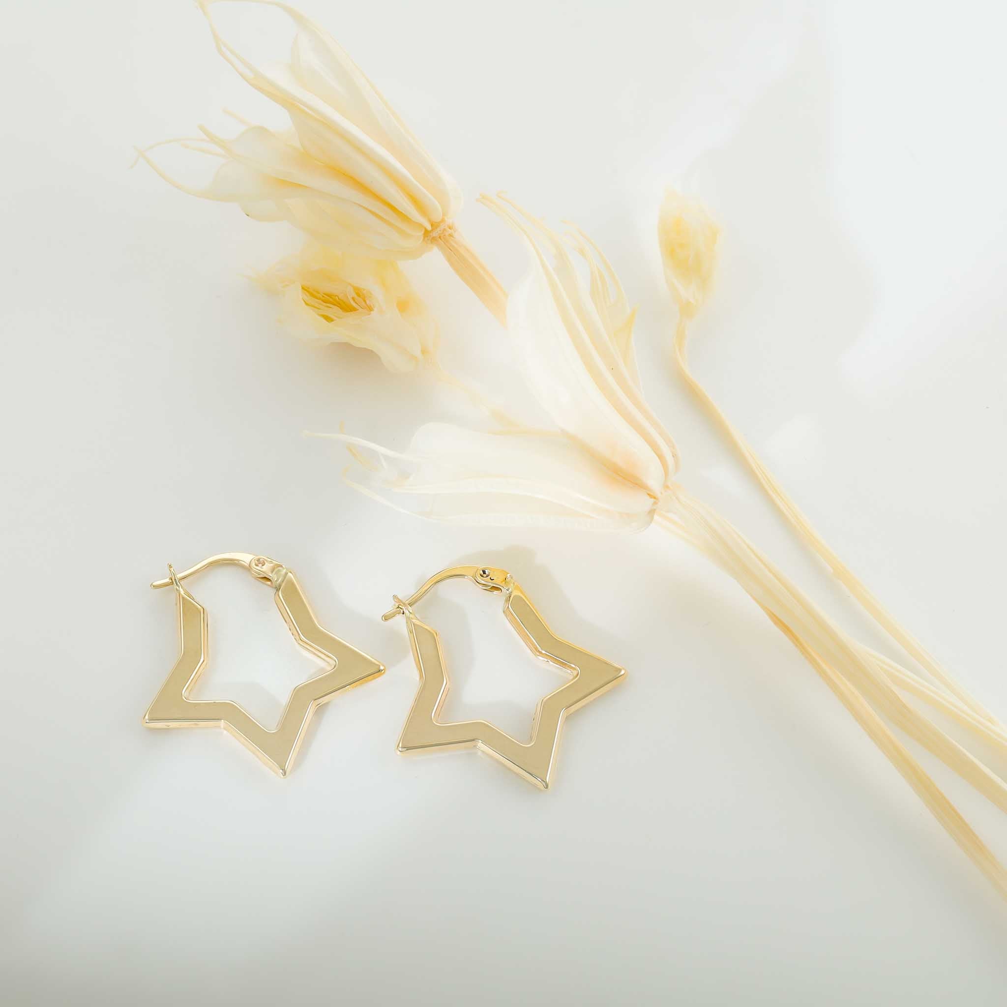 9ct Yellow Gold Star Design Hoop Earrings