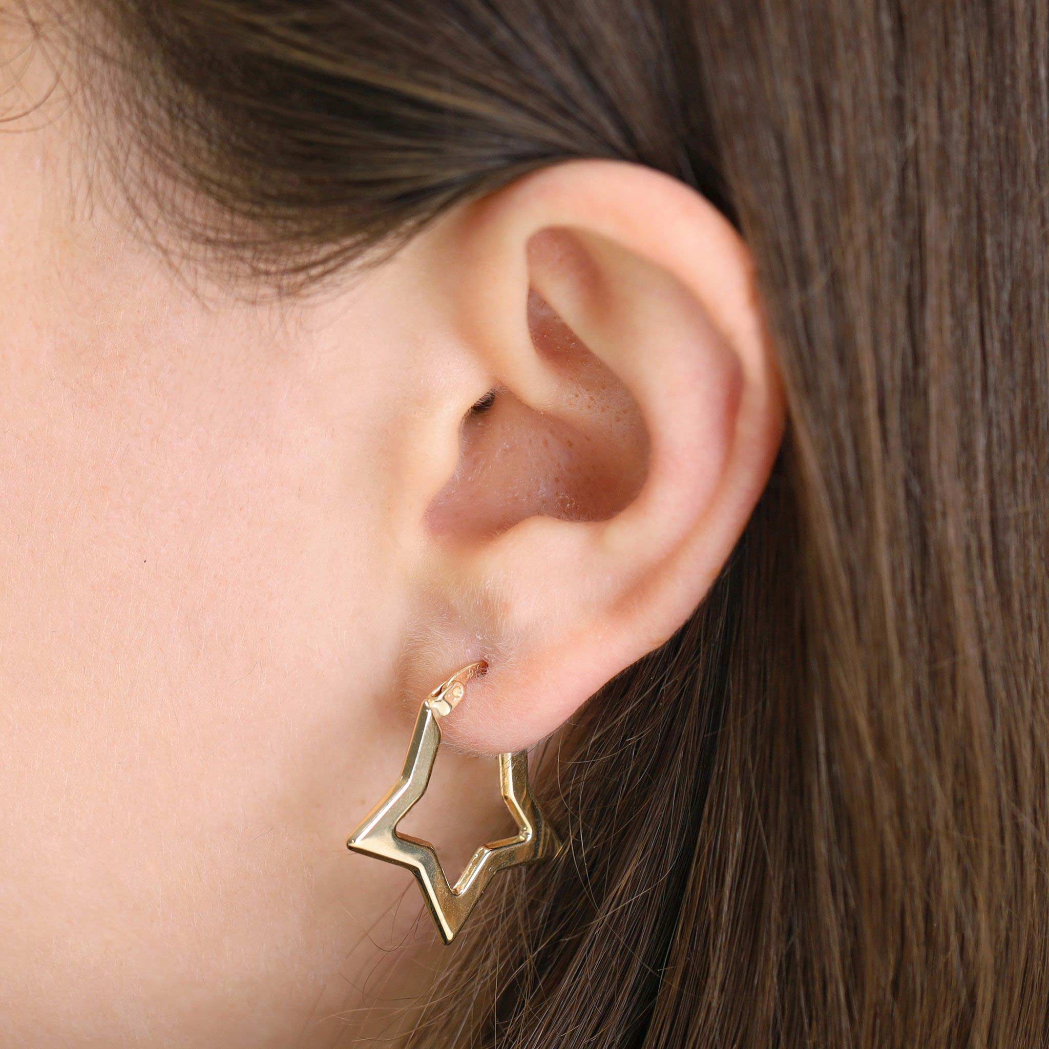 9ct Yellow Gold Star Design Hoop Earrings